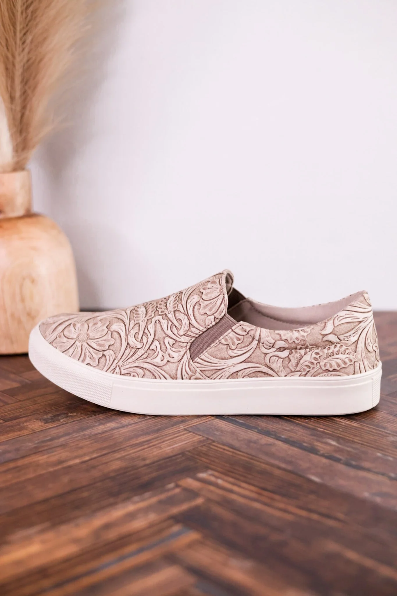 Nova Taupe Floral Tooled Slip On Tennis Shoe FINAL SALE - Image 6