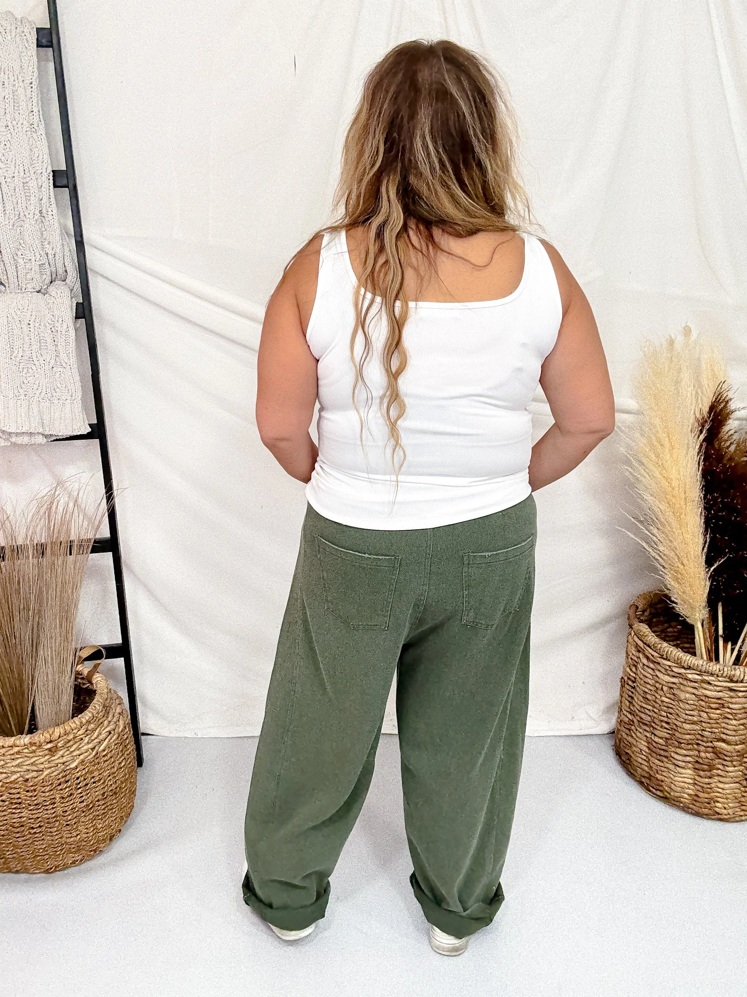 Olive Acid Washed Barrel Leg Denim Pants FINAL SALE - Image 10