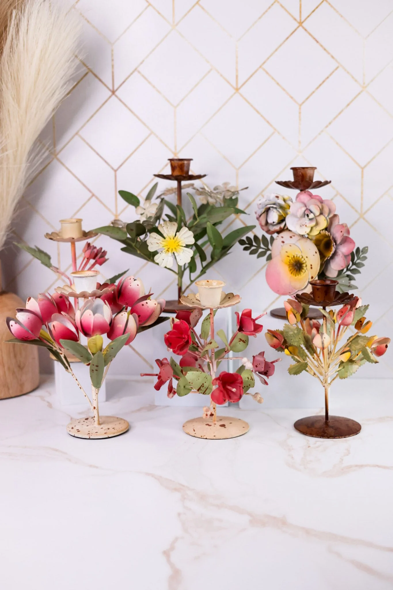 Painted Metal Floral Candle Holders (6 Styles)