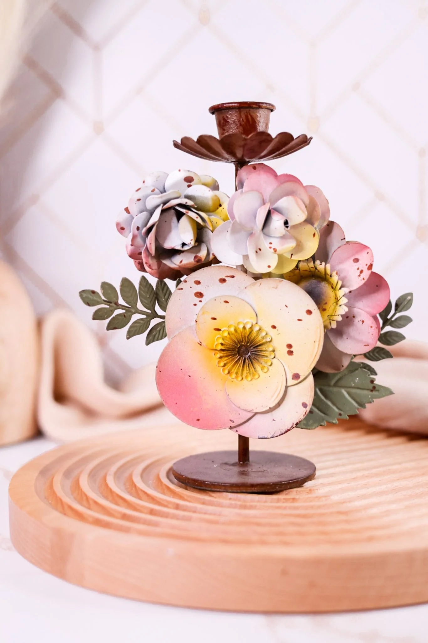 Painted Metal Floral Candle Holders (6 Styles) - Image 2