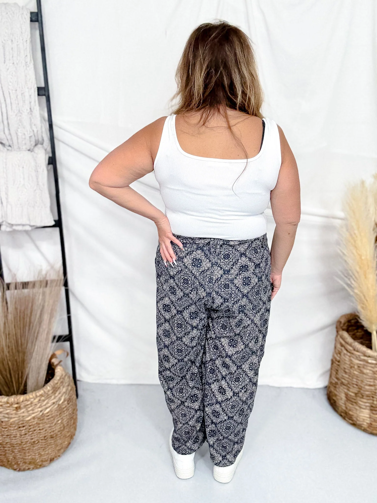 Paisley Print Corduroy Pants With Drawstring Waist - Image 4