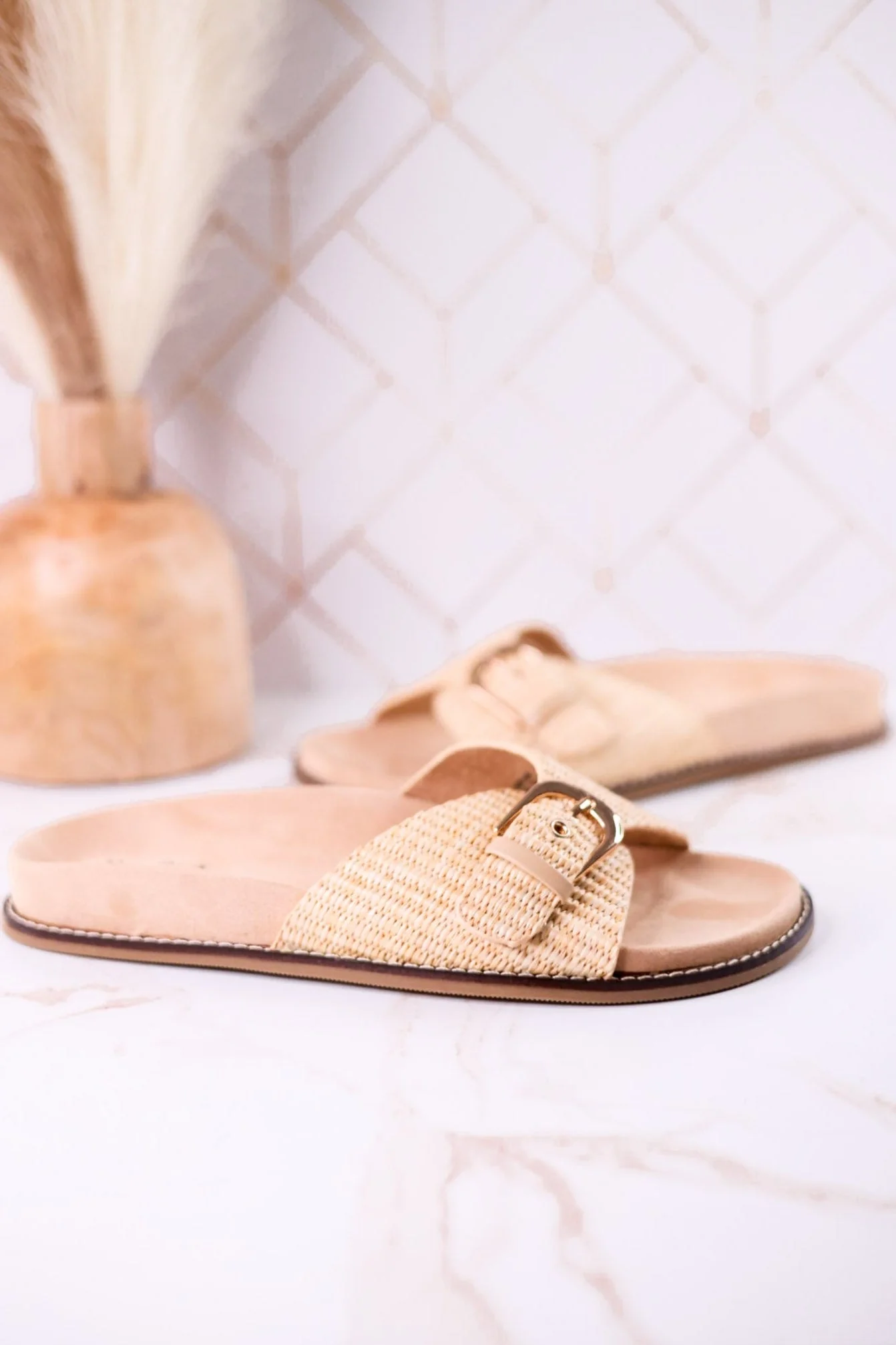 "Passport" Raffia Sandals With Buckle Strap FINAL SALE