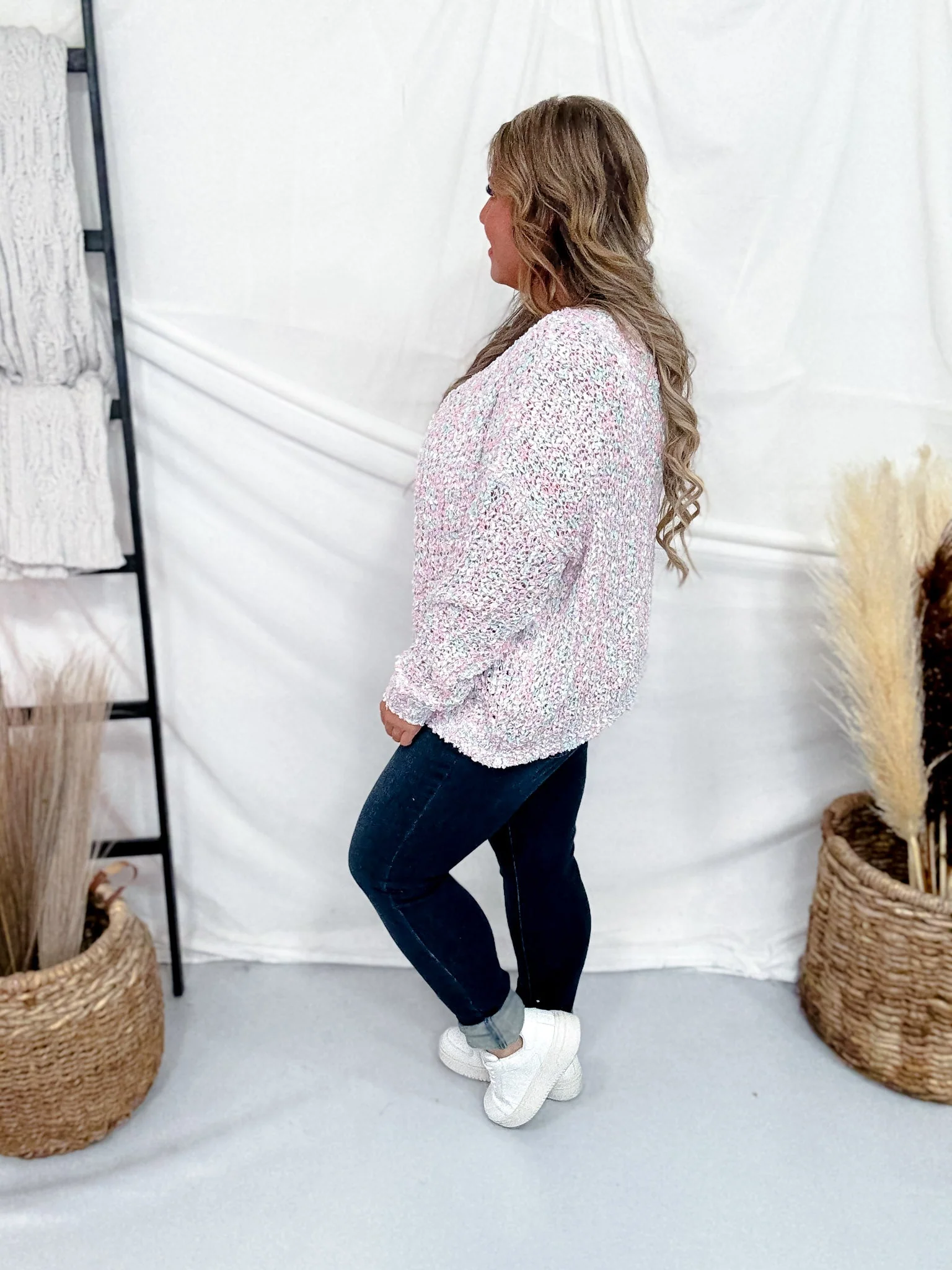 Pastel Rainbow Popcorn Knit Pullover Sweater - Image 6