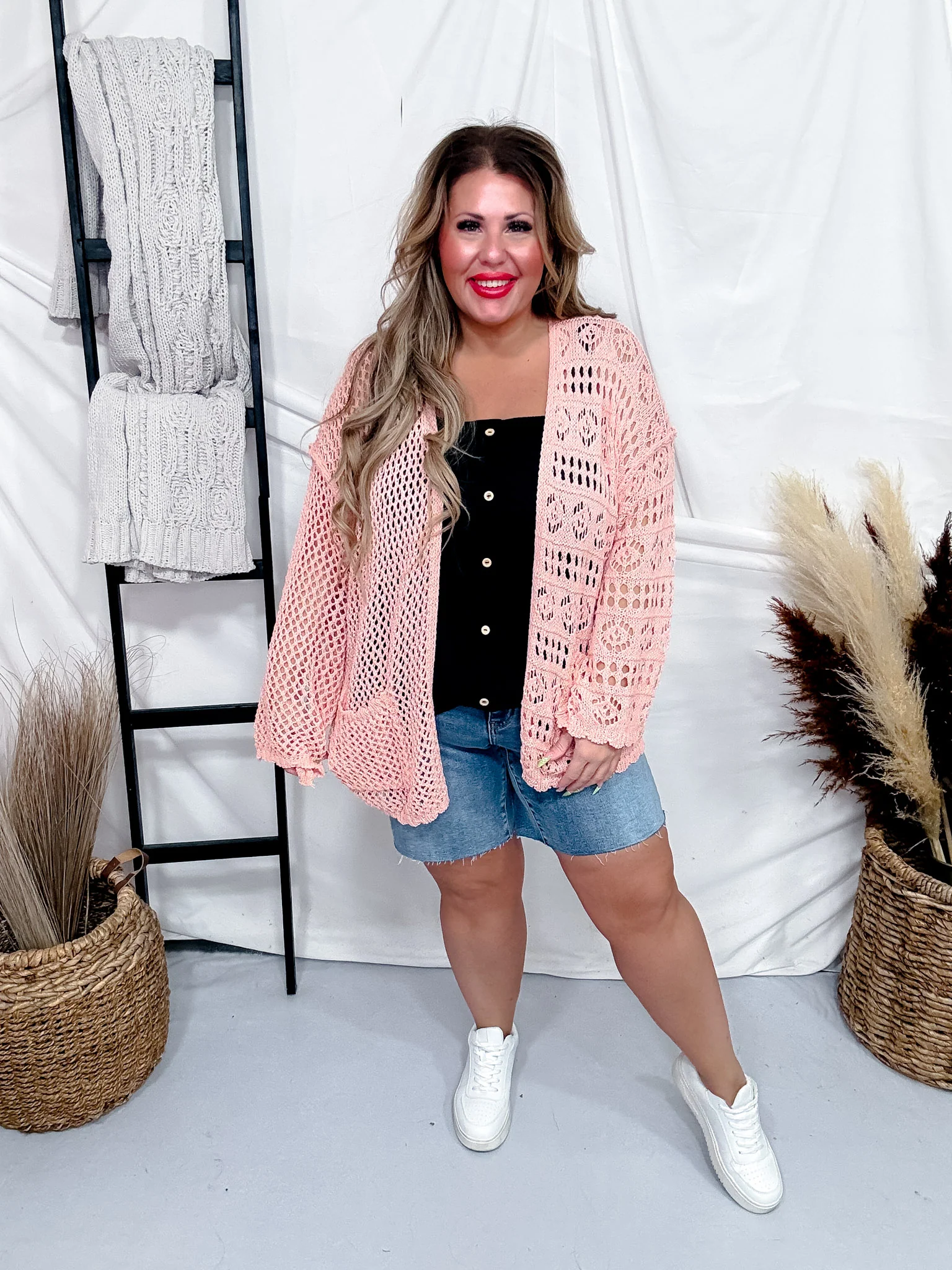 Peach Long Sleeve Relaxed Knit Sweater Cardigan FINAL SALE - Image 2
