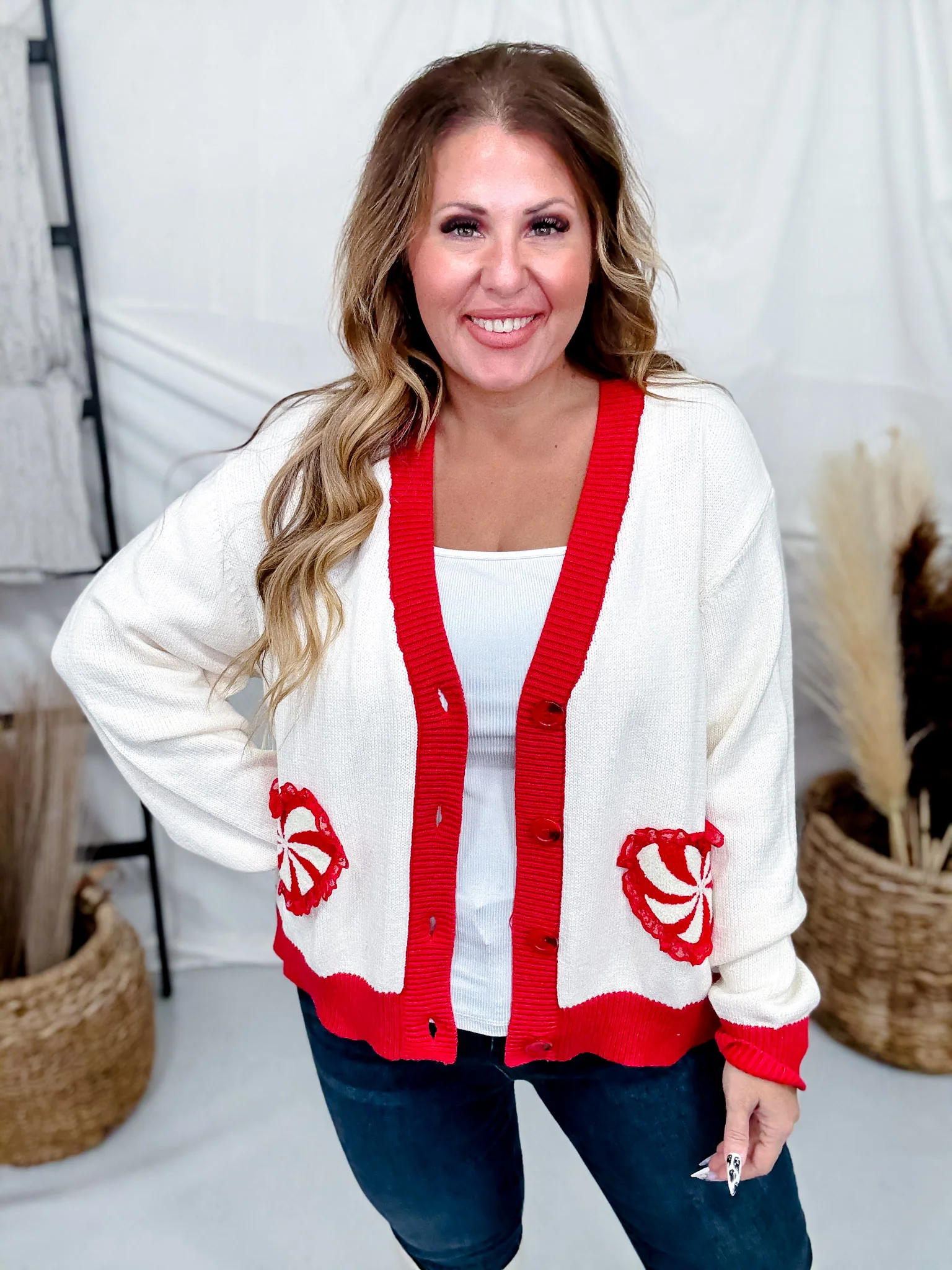 Heart Shaped Peppermint Swirl Button Front Cardigan FINAL SALE - Image 4