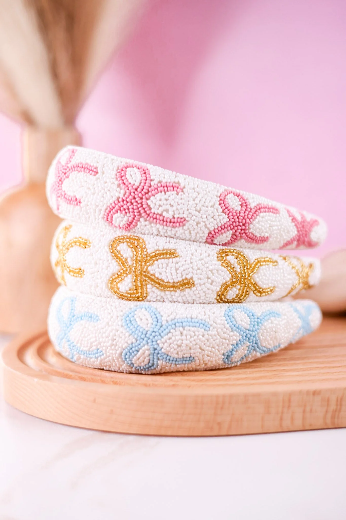 Pink Beaded Bow Headband - Image 2