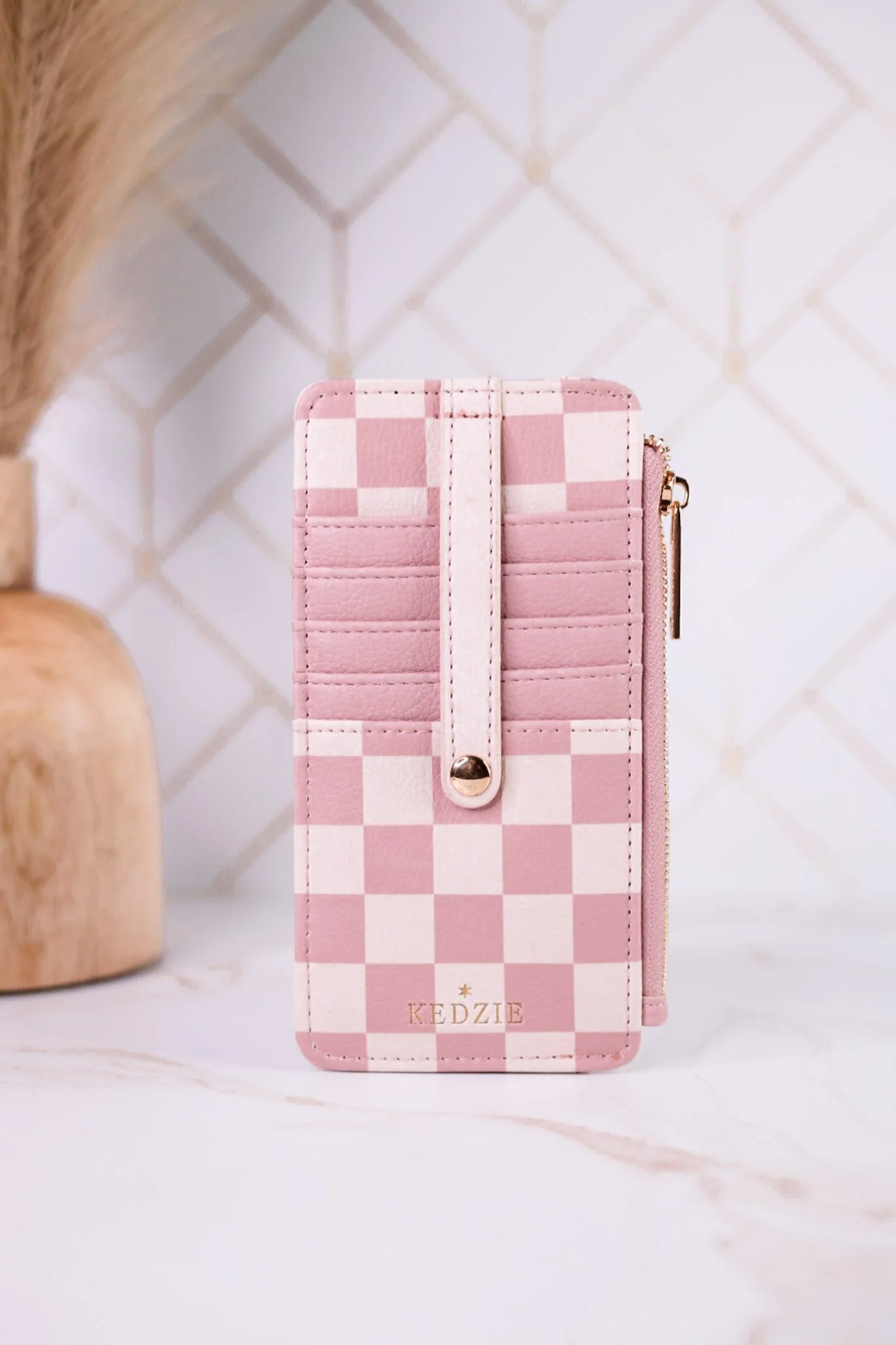 Pink Checkered Essentials Only Zippered Wallet - Image 3