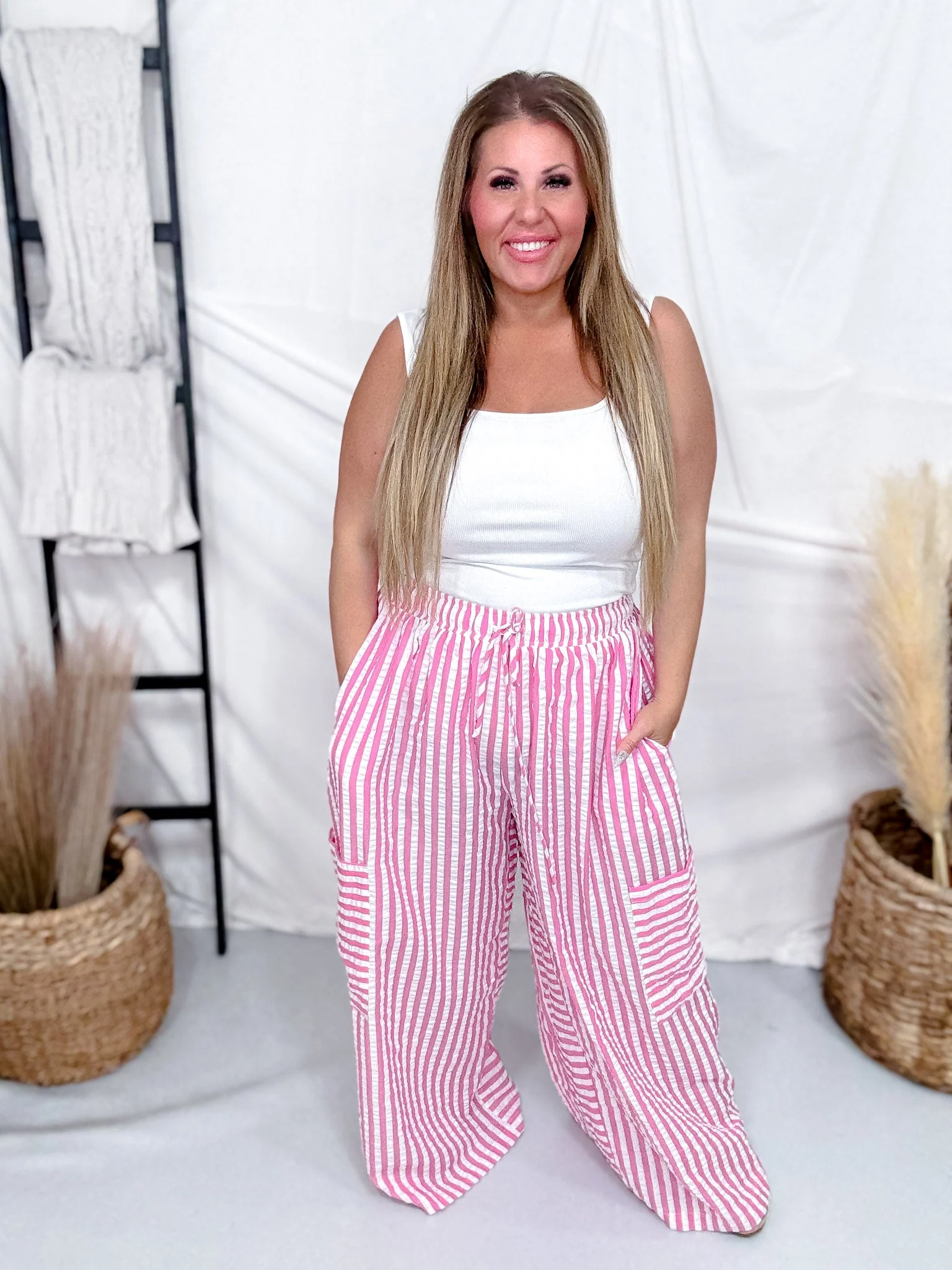Pink & White Striped Wide Leg Lounge Pants FINAL SALE - Image 2