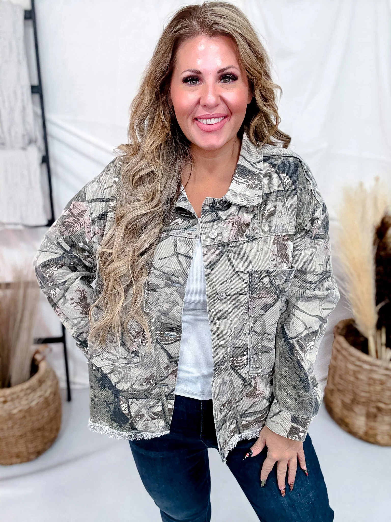 Real Tree Camo Print Denim Jacket With Studs FINAL SALE - Image 4