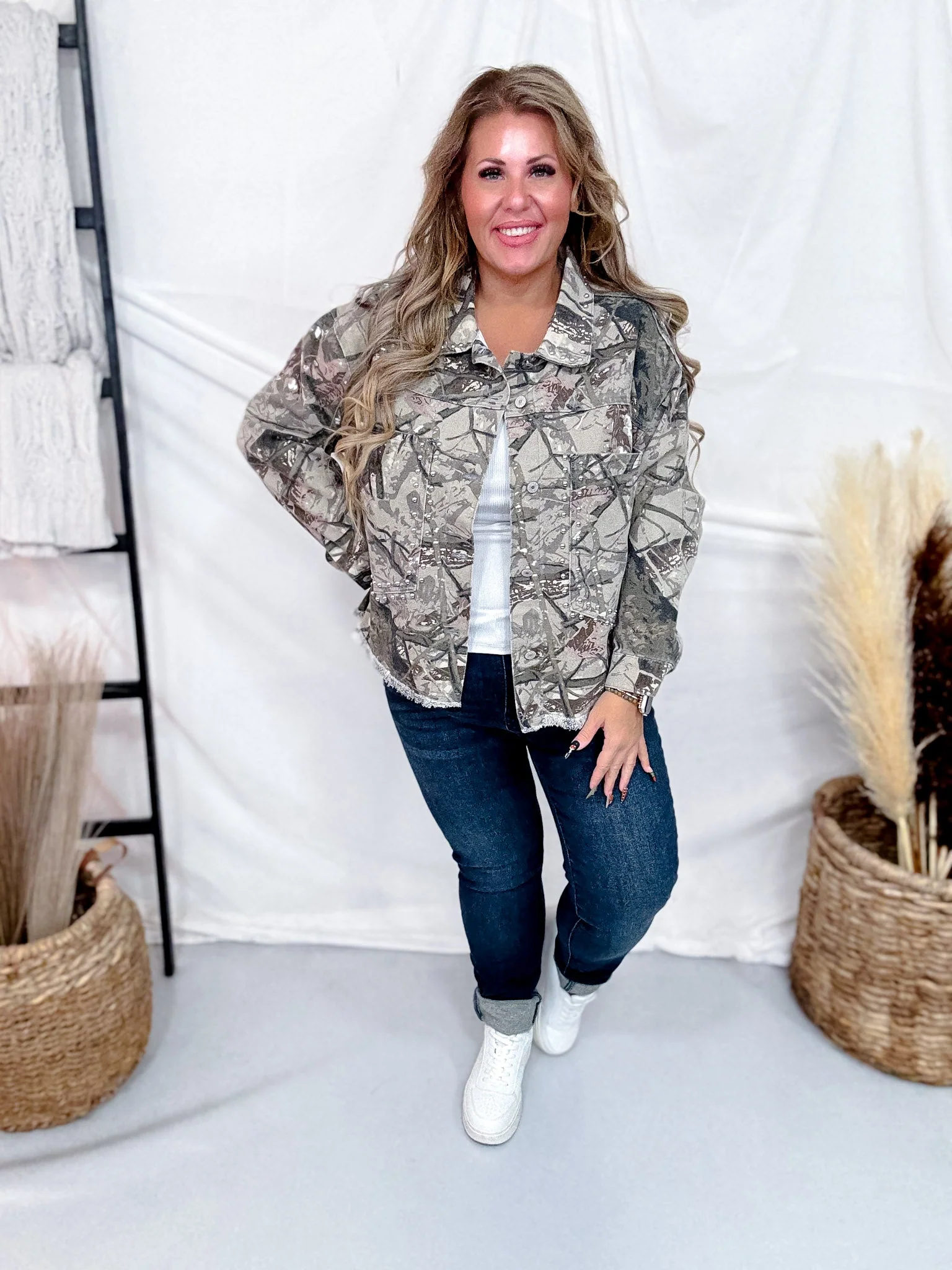 Real Tree Camo Print Denim Jacket With Studs FINAL SALE - Image 5