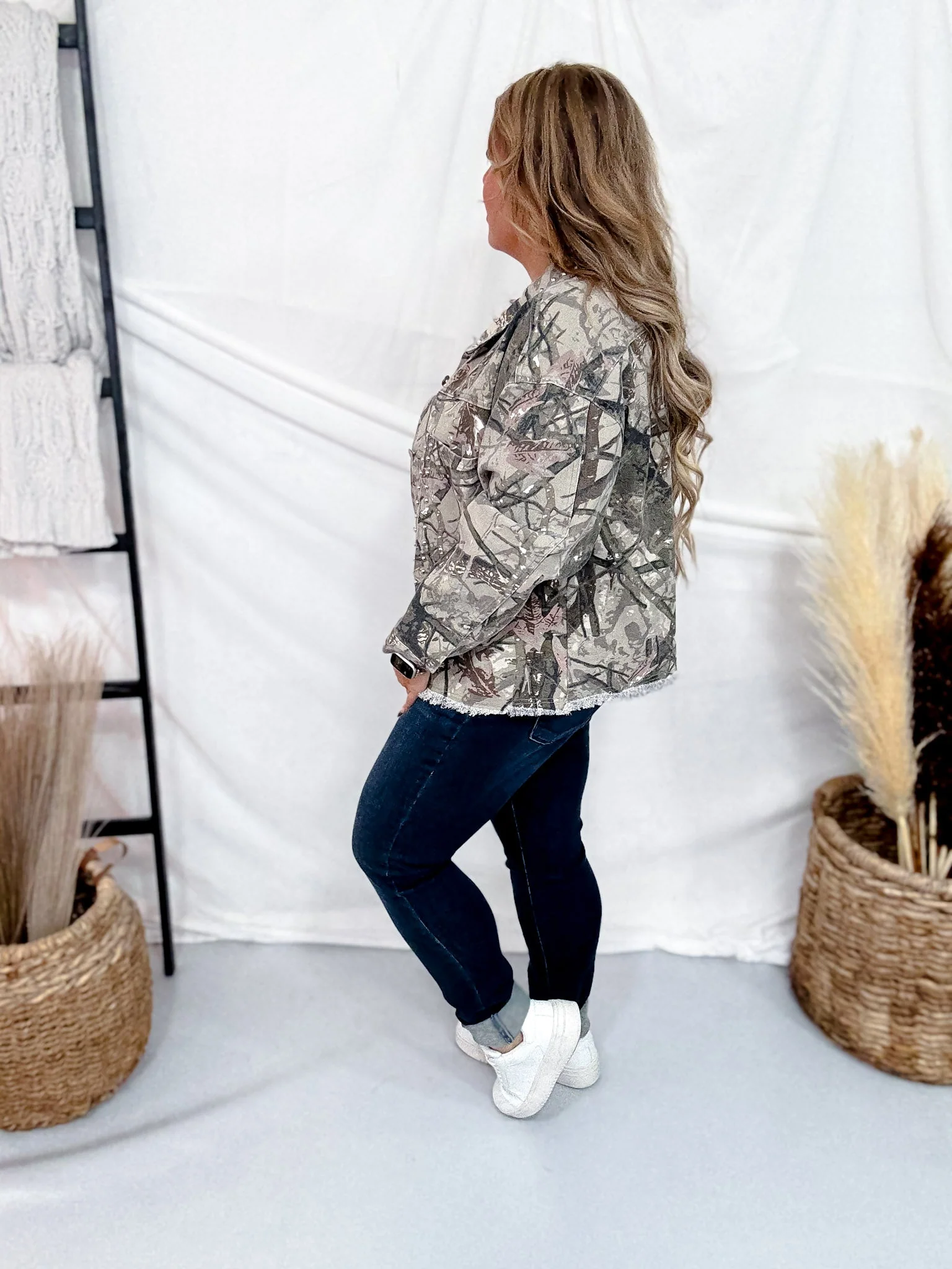 Real Tree Camo Print Denim Jacket With Studs FINAL SALE - Image 6