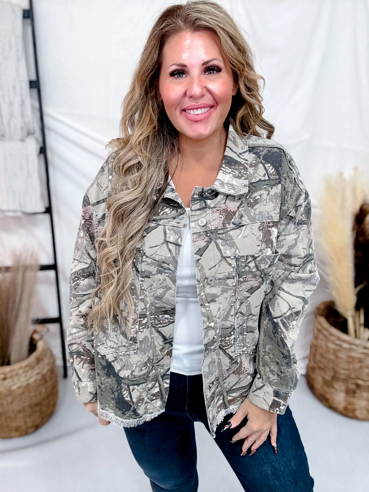 Real Tree Camo Print Denim Jacket With Studs FINAL SALE - Image 8