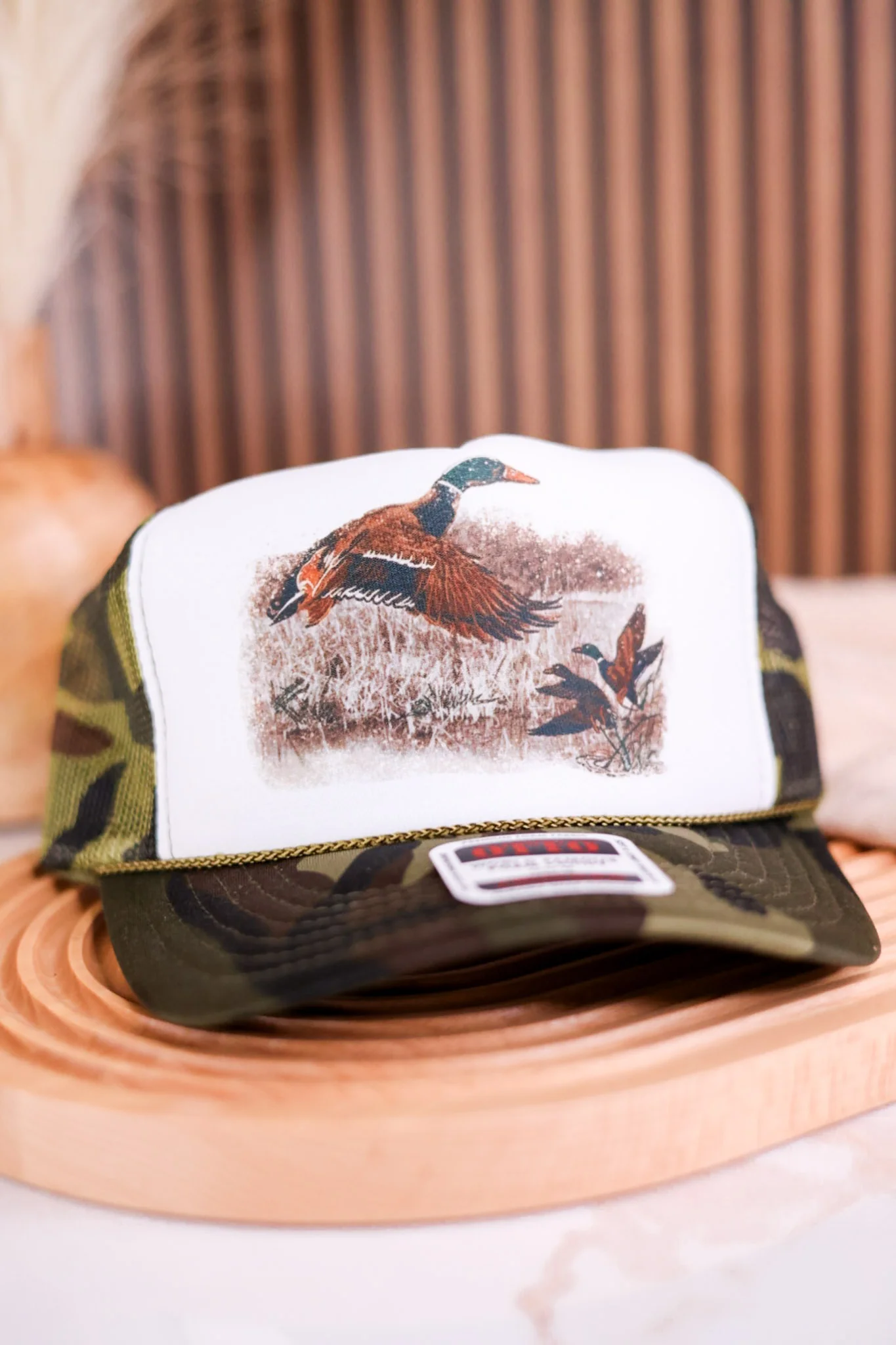 Retro Duck Blind Camo Trucker Snapback Hat - Image 6