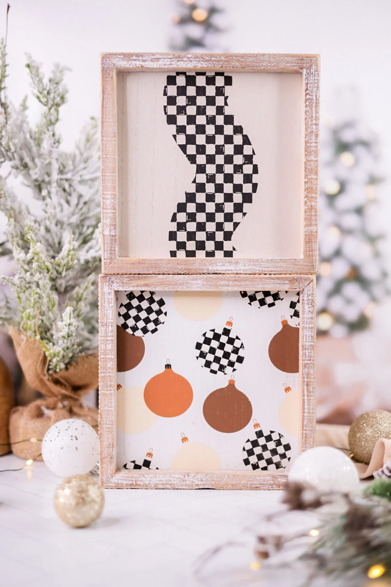 Reversible Checkered Ornaments Wood-Framed Sign FINAL SALE - Image 4