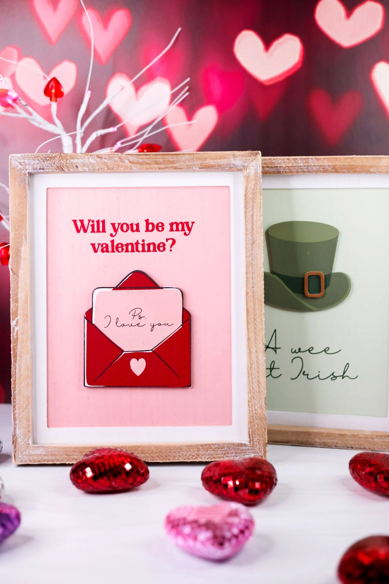 Reversible Valentine/Leprechaun Hat Wood Framed Sign FINAL SALE