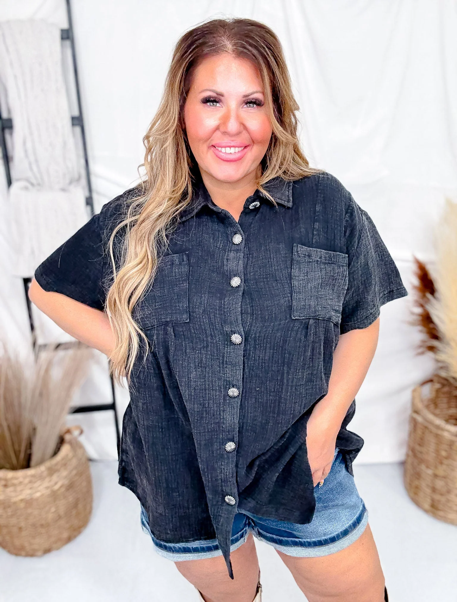 Rodeo Grounds Black Button Down Top with Silver Buttons FINAL SALE - Image 3