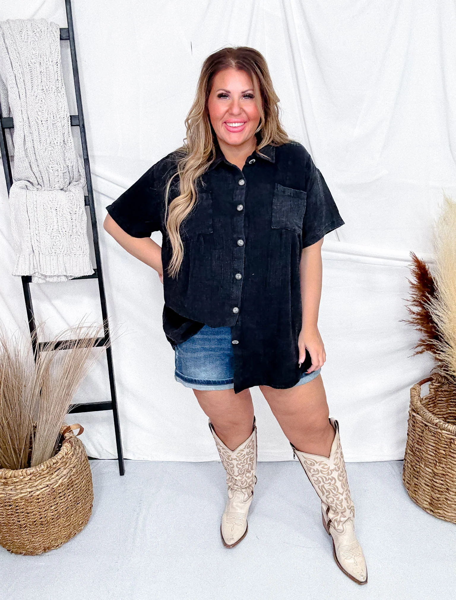 Rodeo Grounds Black Button Down Top with Silver Buttons FINAL SALE - Image 5