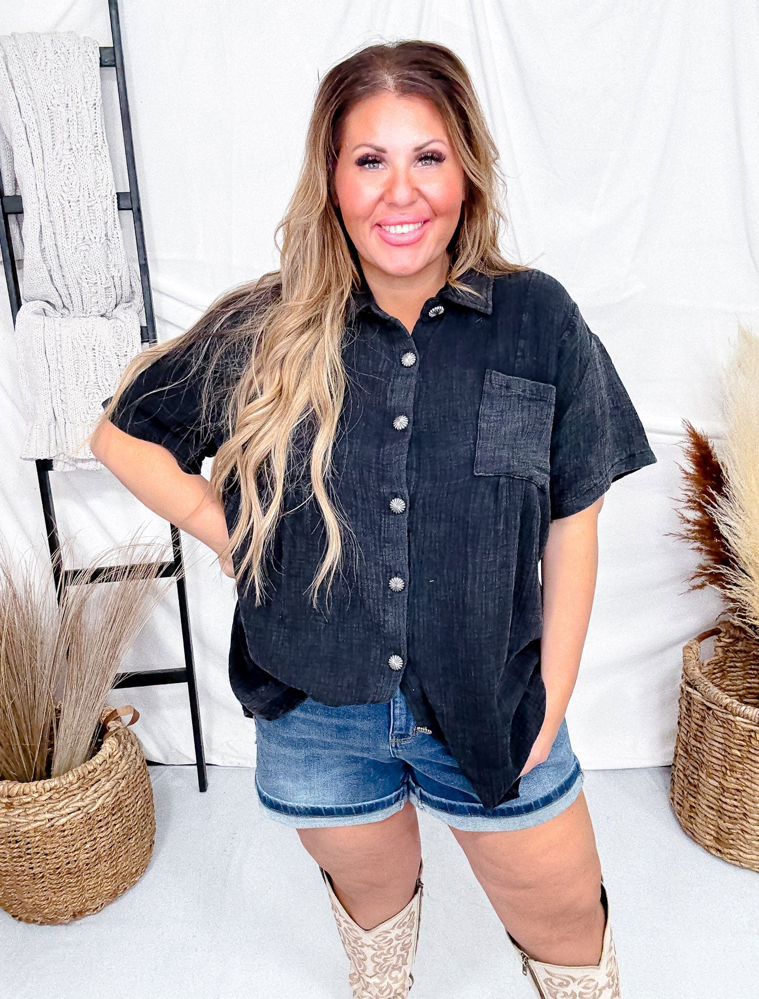 Rodeo Grounds Black Button Down Top with Silver Buttons FINAL SALE - Image 8