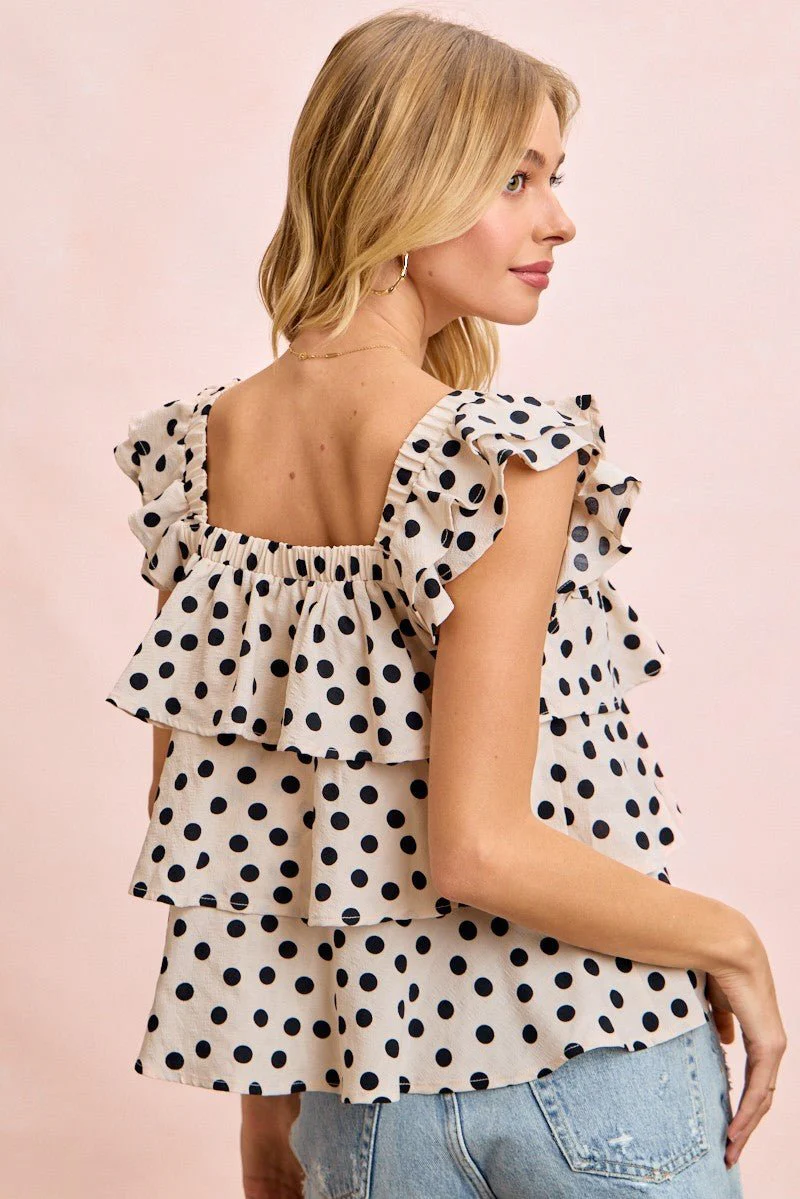 Ruffled Polka Dot Top With Bow Accent - Image 6