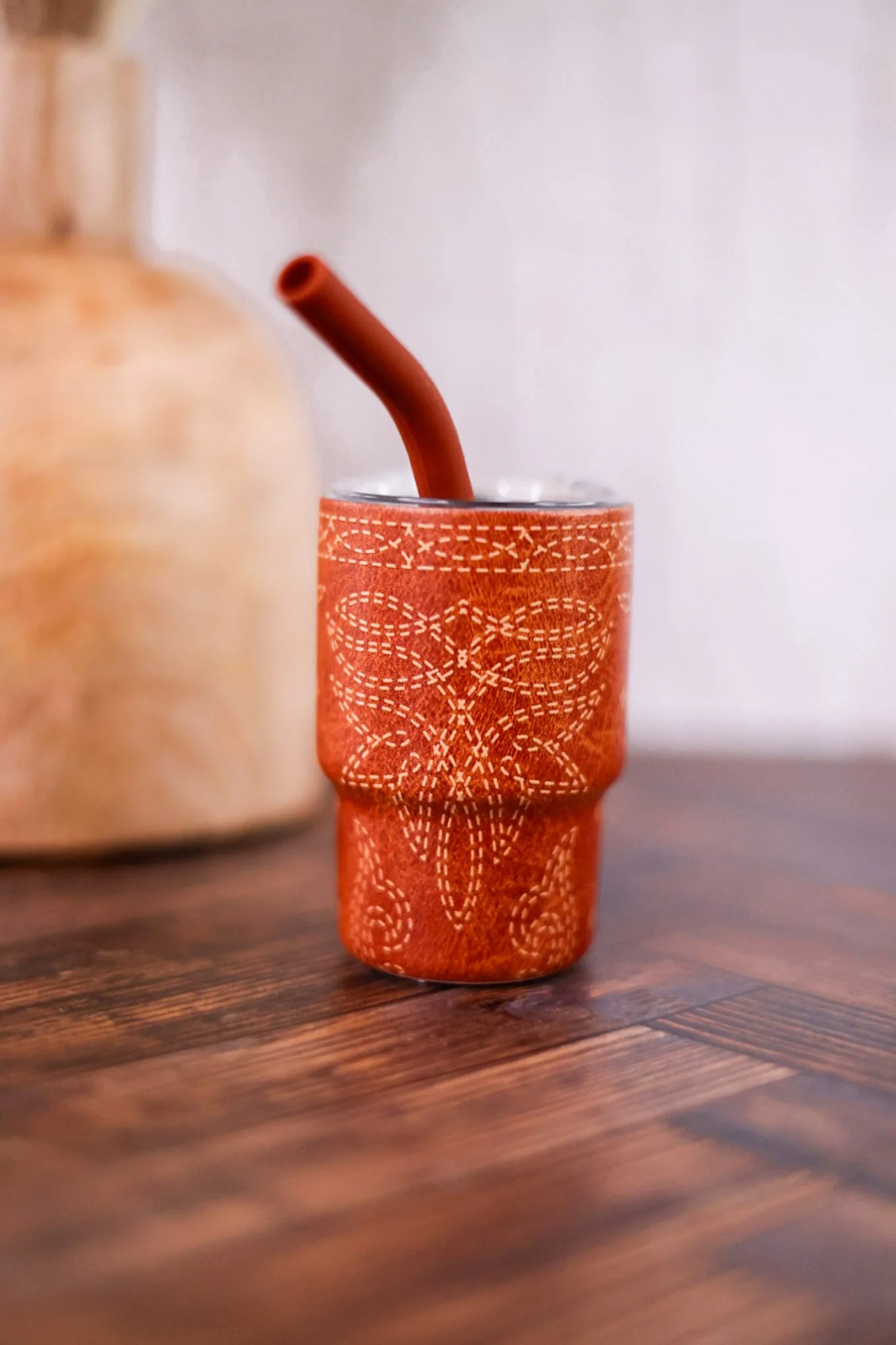 Saddle Stitch Cognac 2oz Tiny Tumbler - Image 4