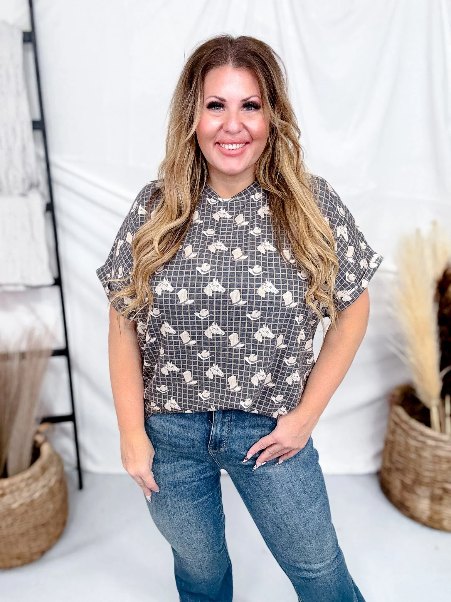 Short Cuffed Sleeve Boots, Hats, & Horses Tunic Top FINAL SALE - Image 5