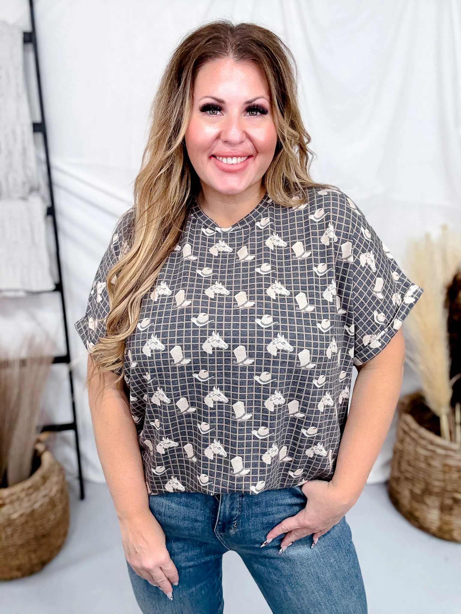 Short Cuffed Sleeve Boots, Hats, & Horses Tunic Top FINAL SALE - Image 6
