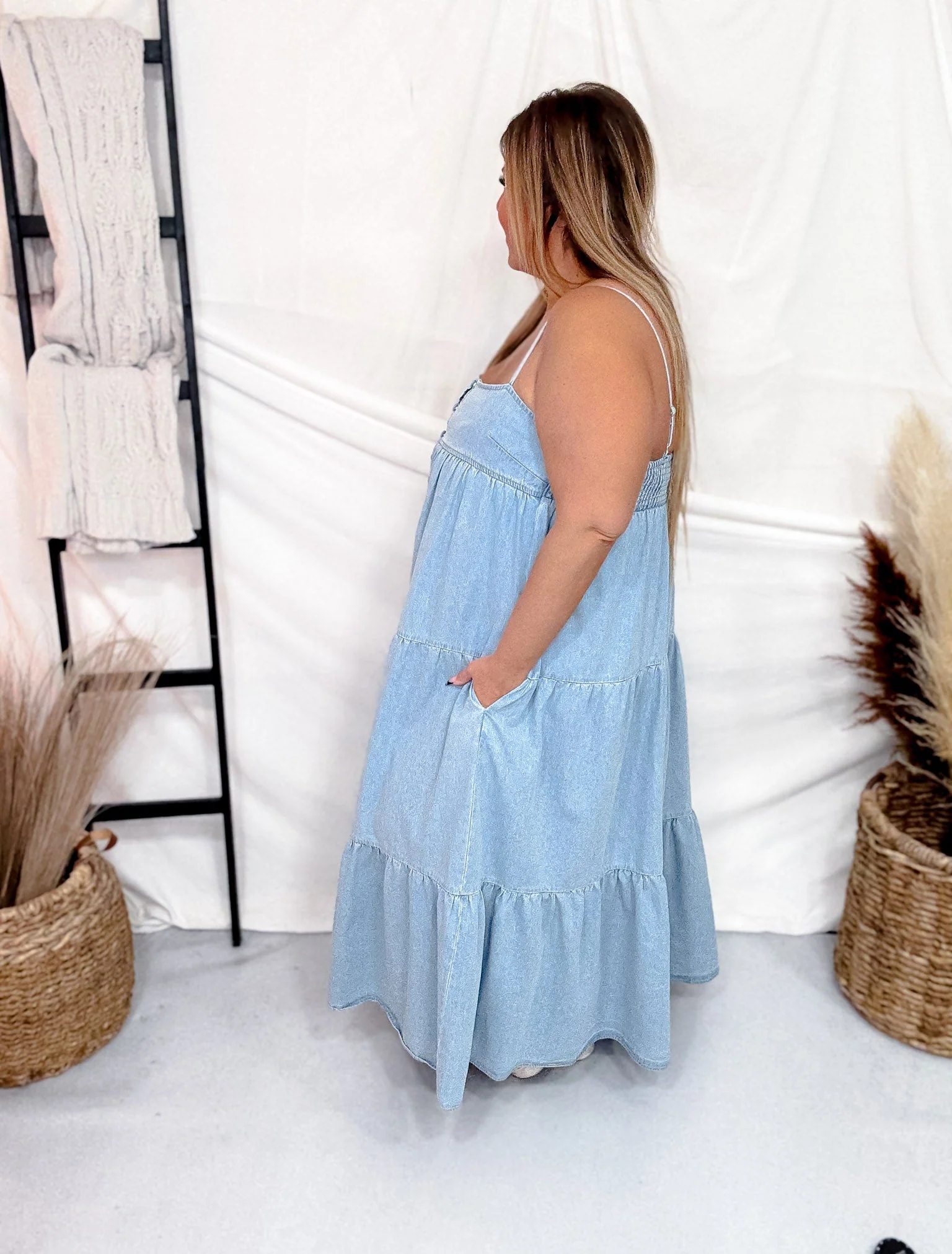 Sleeveless Tiered Light Denim Maxi Dress FINAL SALE - Image 3