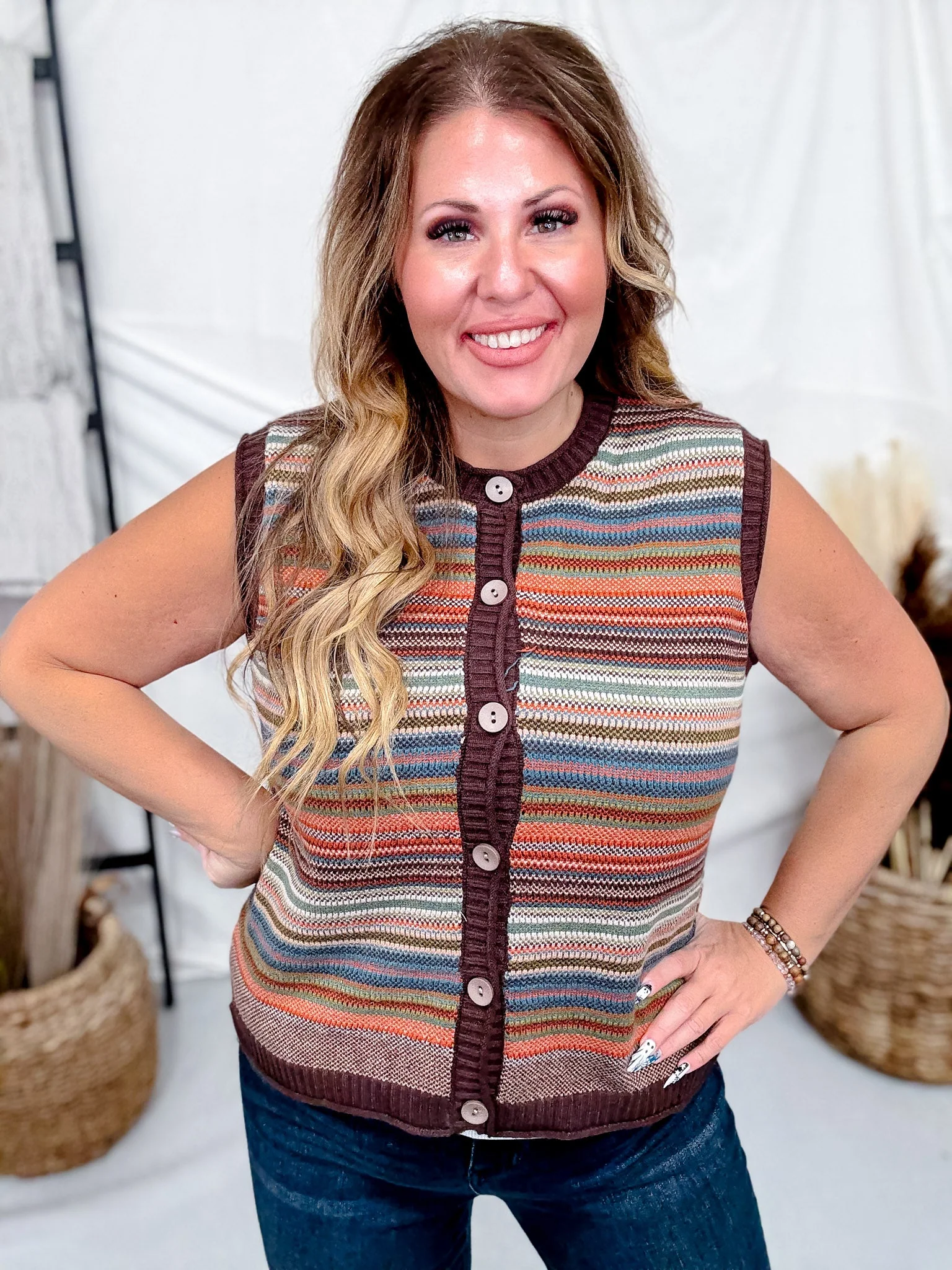 Striped Knit Button Down Sweater Vest FINAL SALE - Image 4