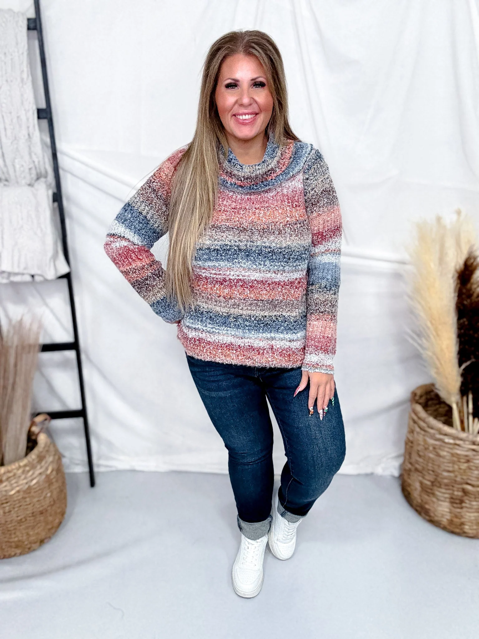 Striped Knit Off The Shoulder Pullover Sweater FINAL SALE - Image 2