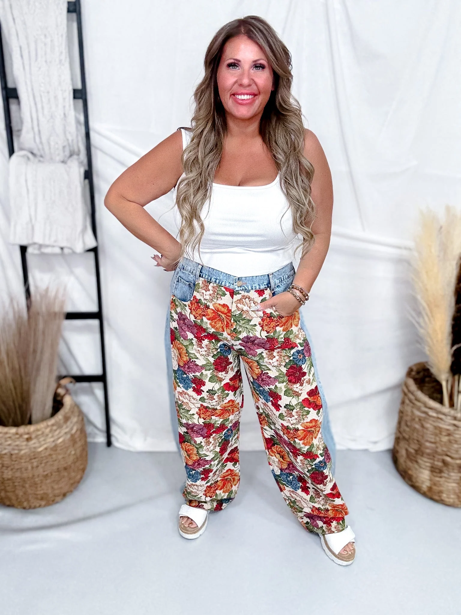 Tapestry Floral Panel Denim Pants FINAL SALE - Image 2