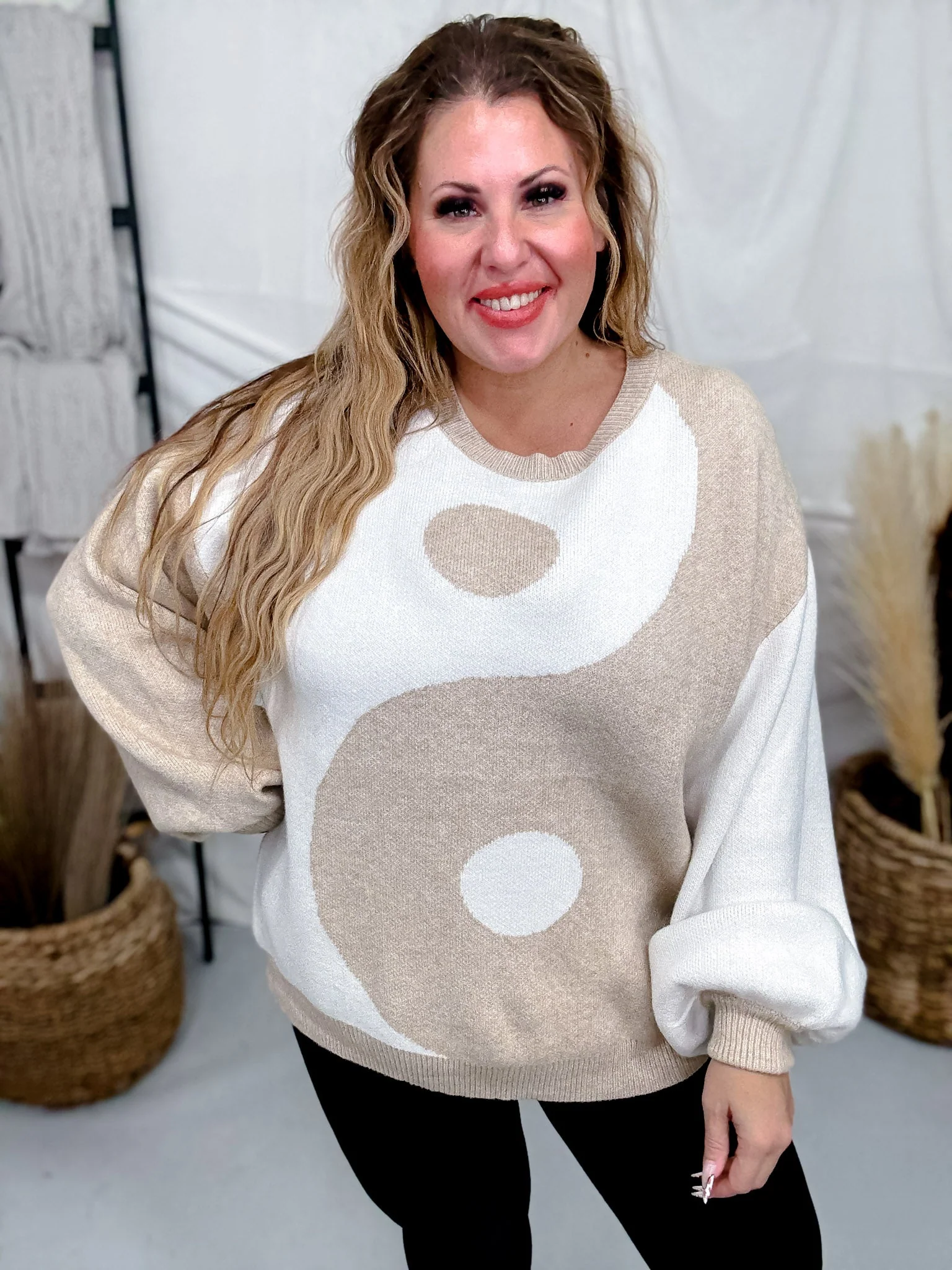 Taupe & White Yin Yang Sweater FINAL SALE - Image 3