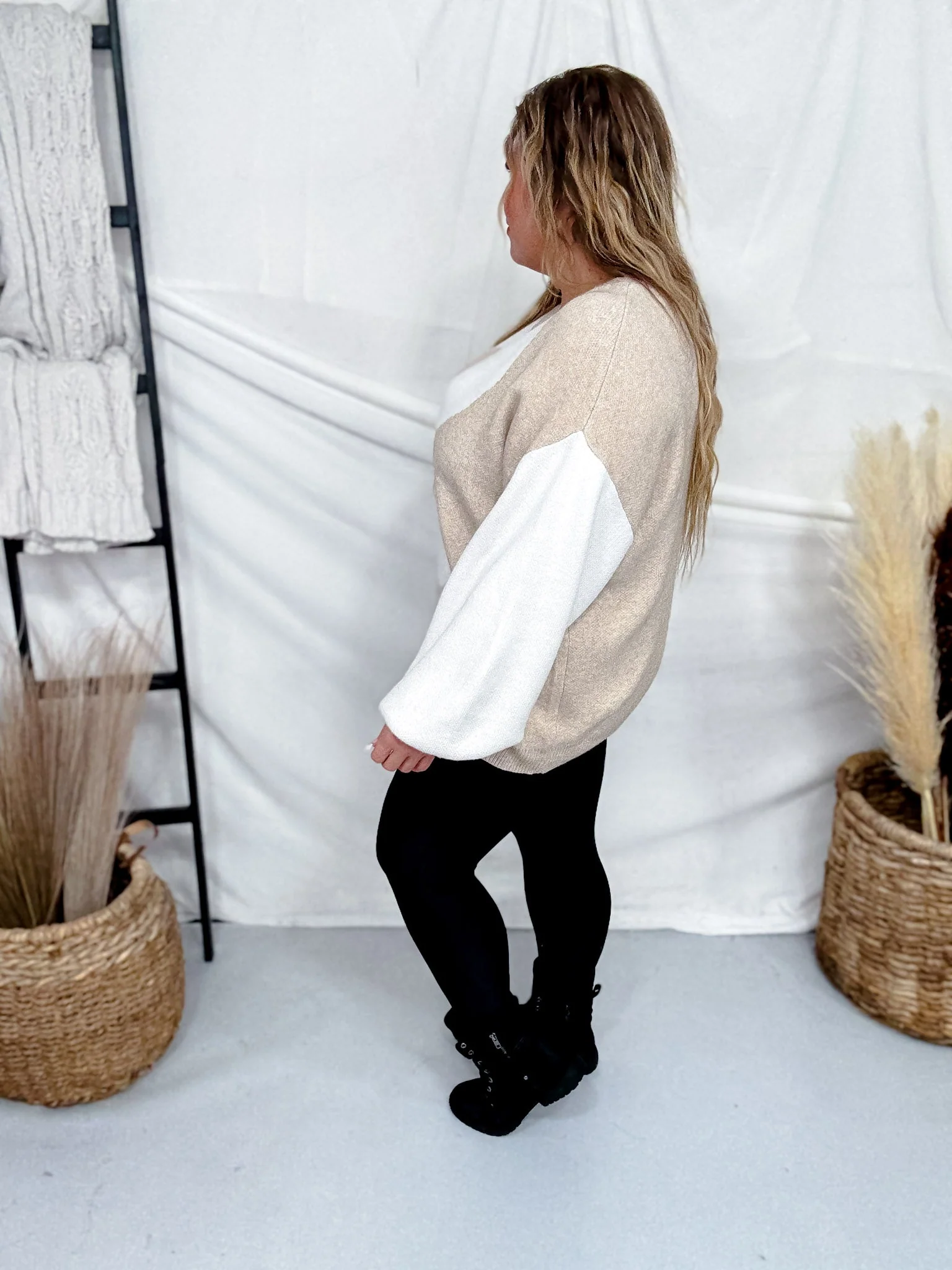 Taupe & White Yin Yang Sweater FINAL SALE - Image 4