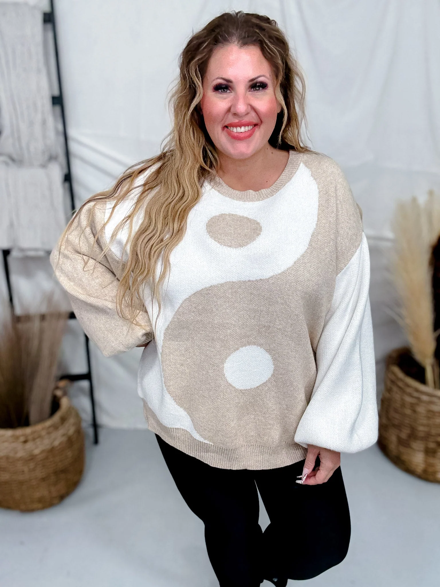 Taupe & White Yin Yang Sweater FINAL SALE - Image 6