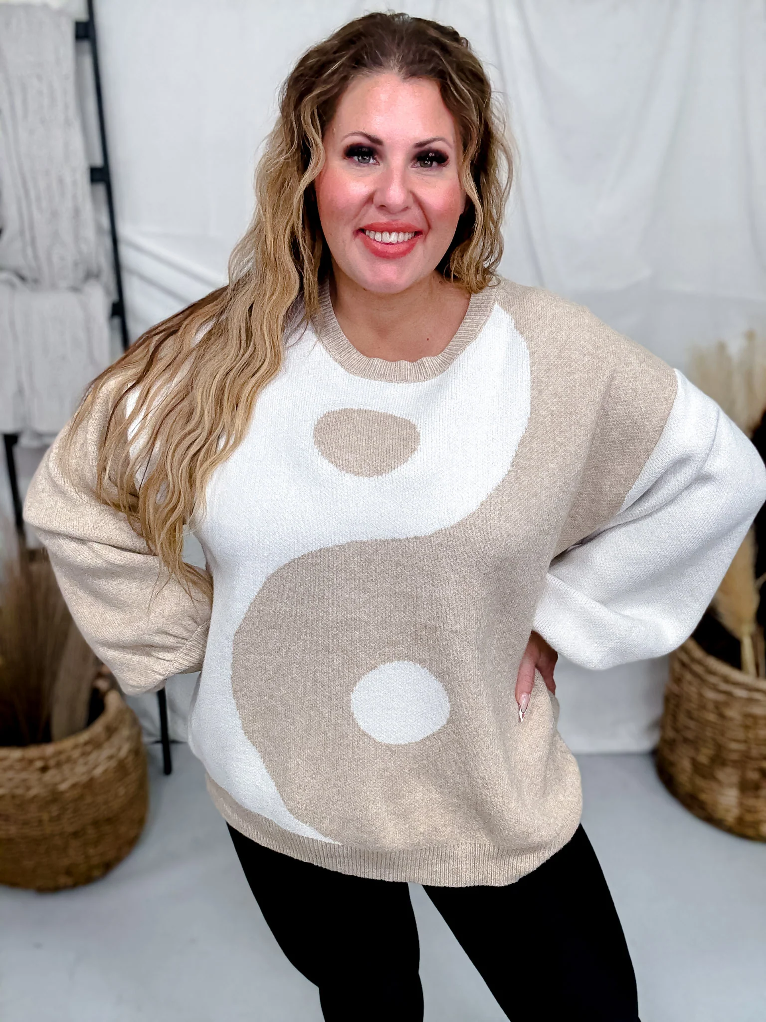 Taupe & White Yin Yang Sweater FINAL SALE - Image 7