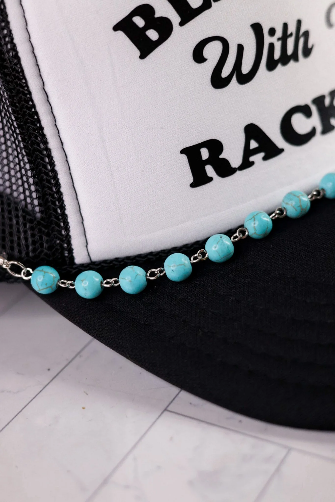 Trucker Hat Chain With Turquoise Beads - Image 4