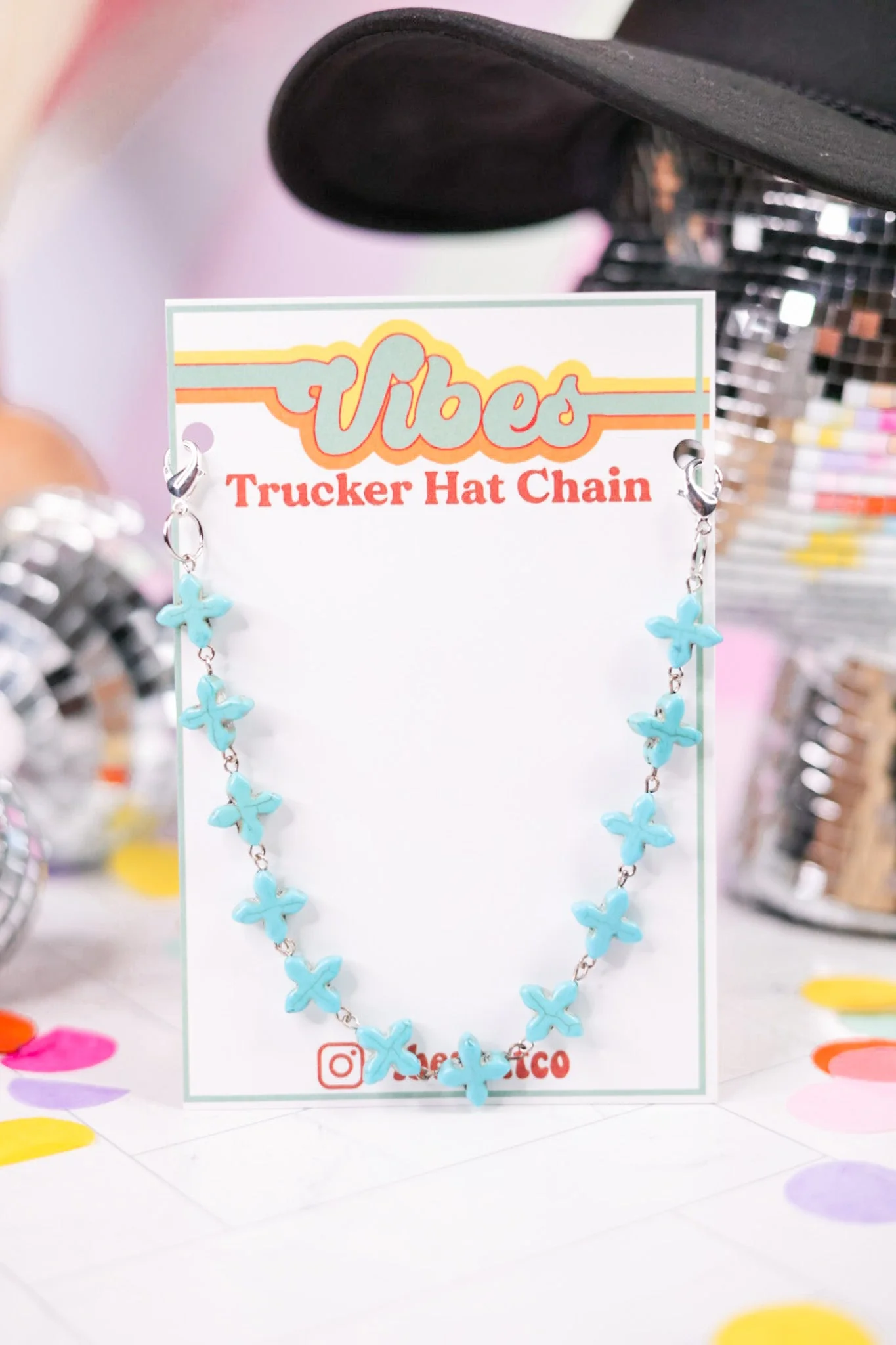 Turquoise Cross Trucker Hat Chain - Image 2