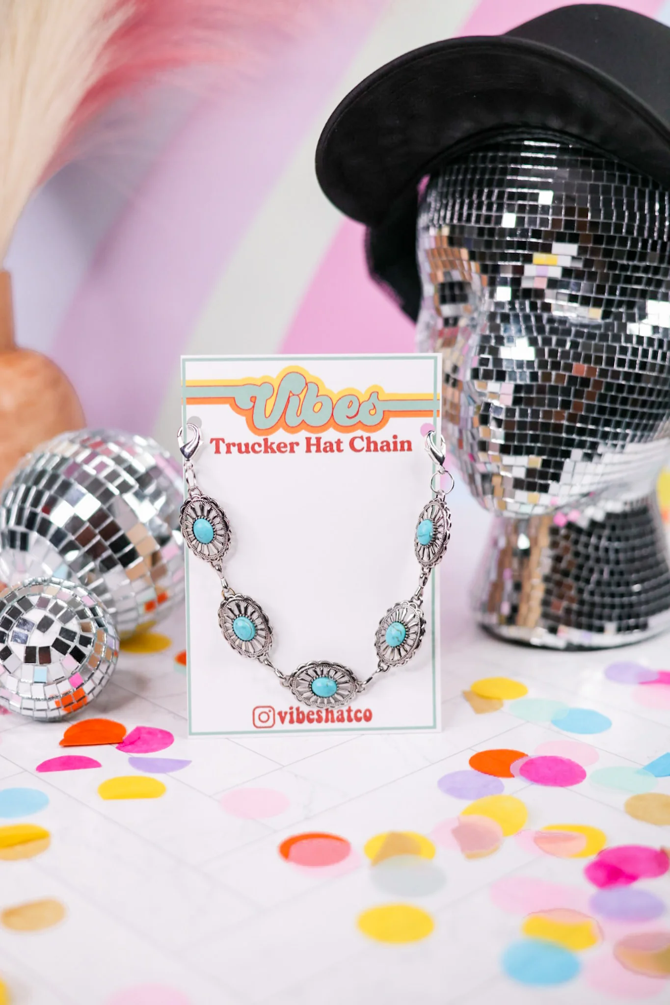 Turquoise & Silver Oval Trucker Hat Chain - Image 2