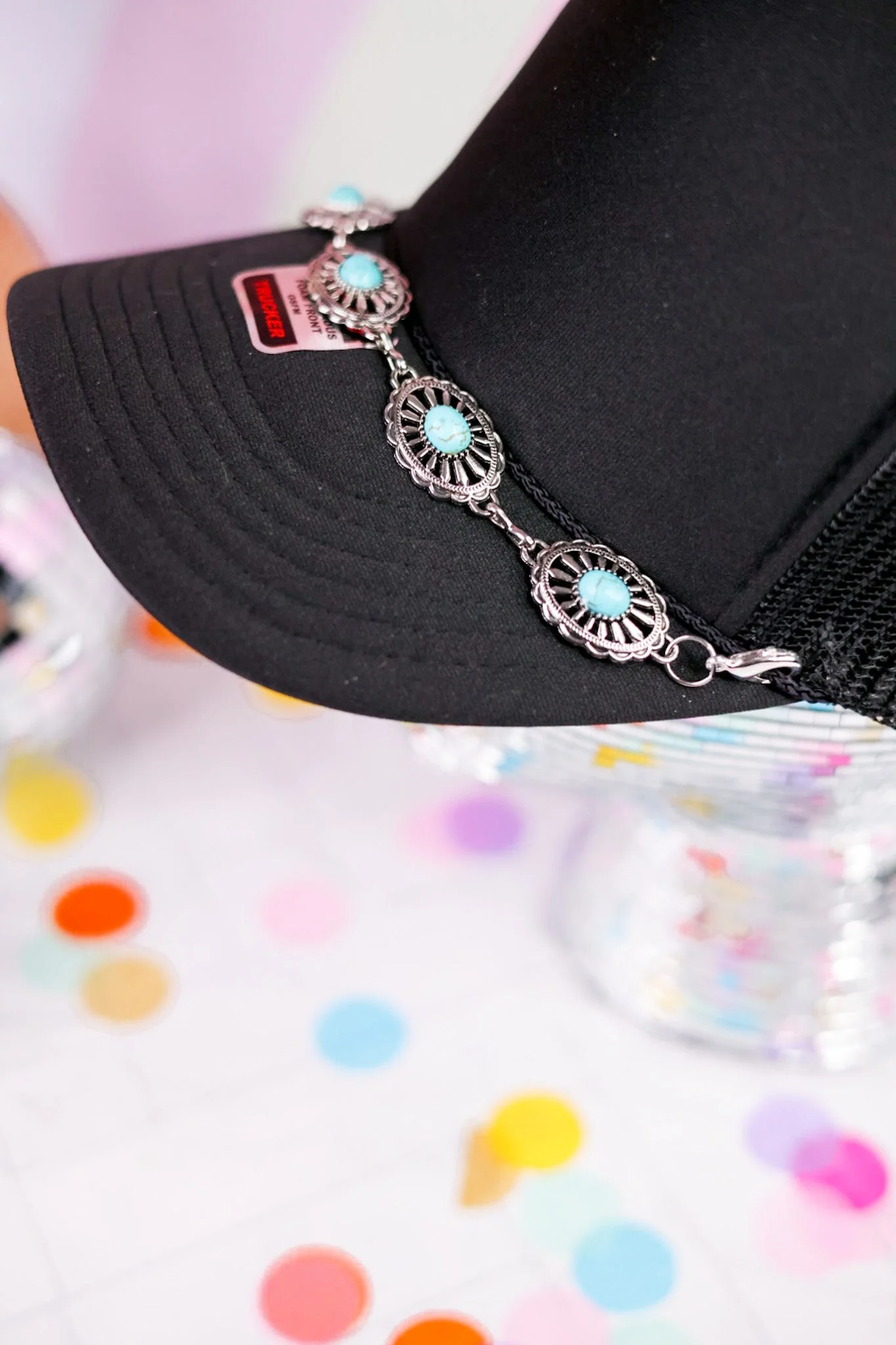 Turquoise & Silver Oval Trucker Hat Chain - Image 3
