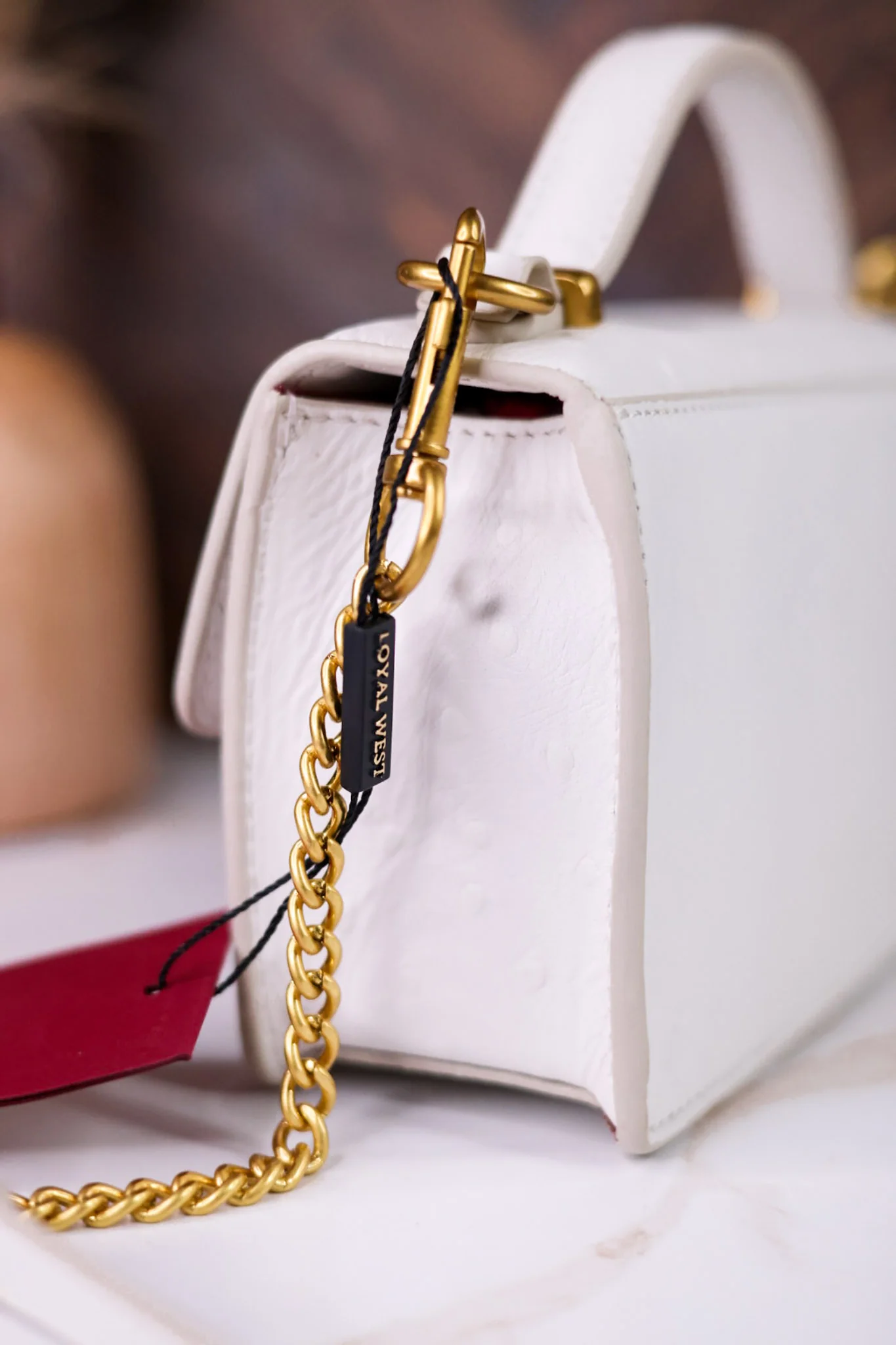 Valencia Ostrich Leather White Bag - Image 12