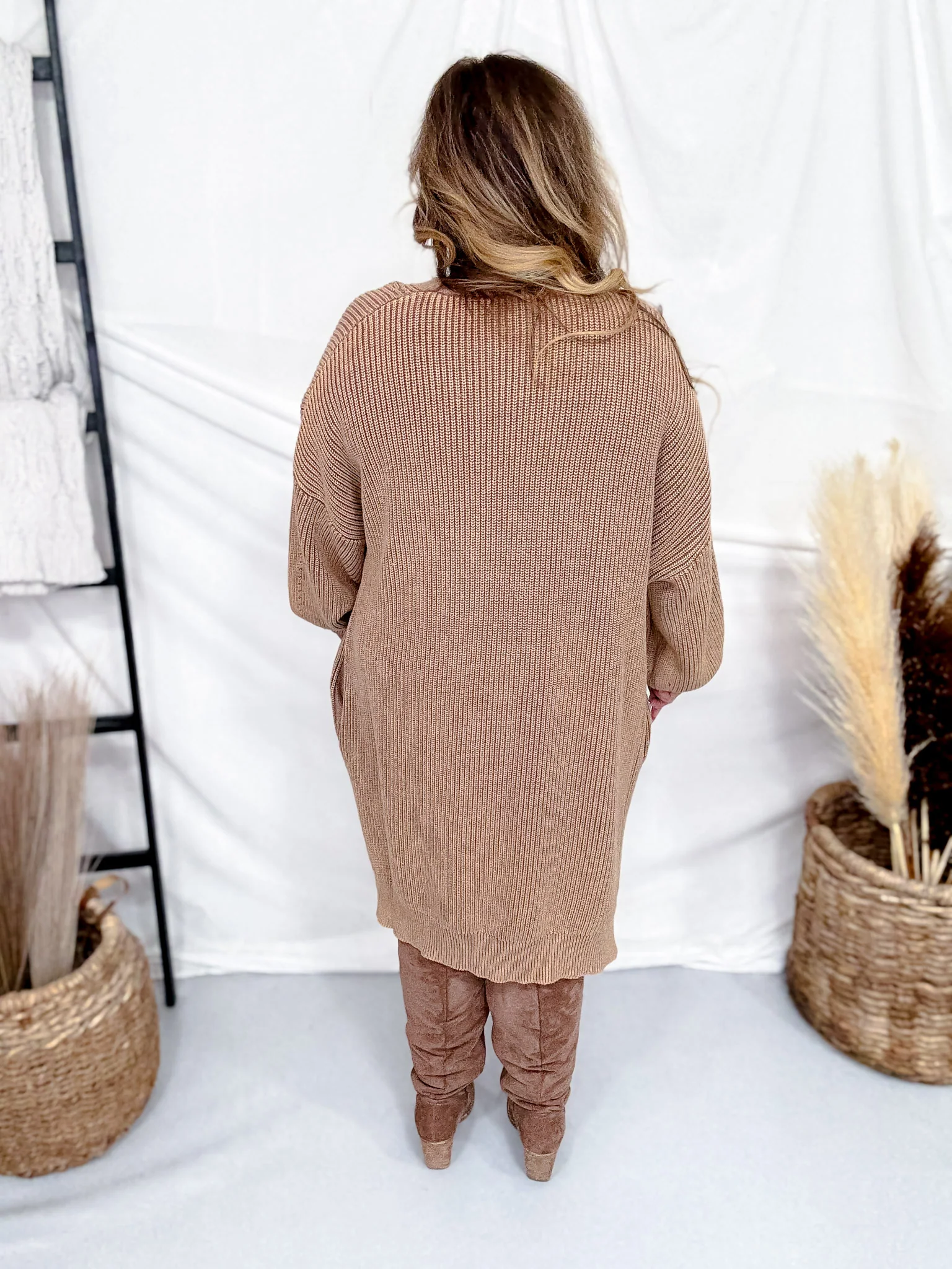 Washed Ash Brown Long Sleeve Open Cardigan W/ Side Pockets FINAL SALE - Image 7