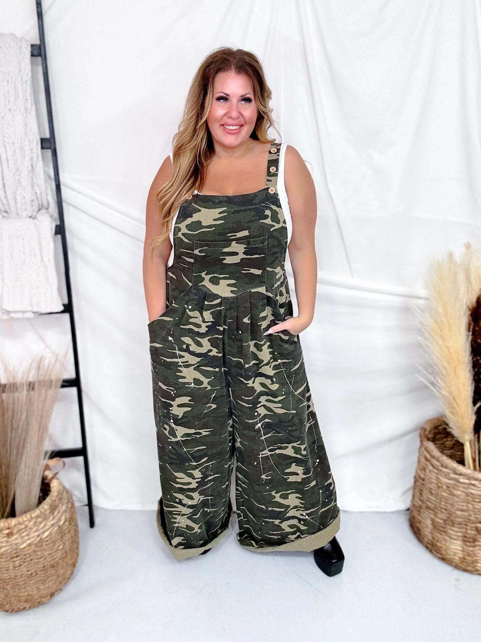 Washed Camo Wide Leg Paint Splatter Overalls FINAL SALE - Image 11