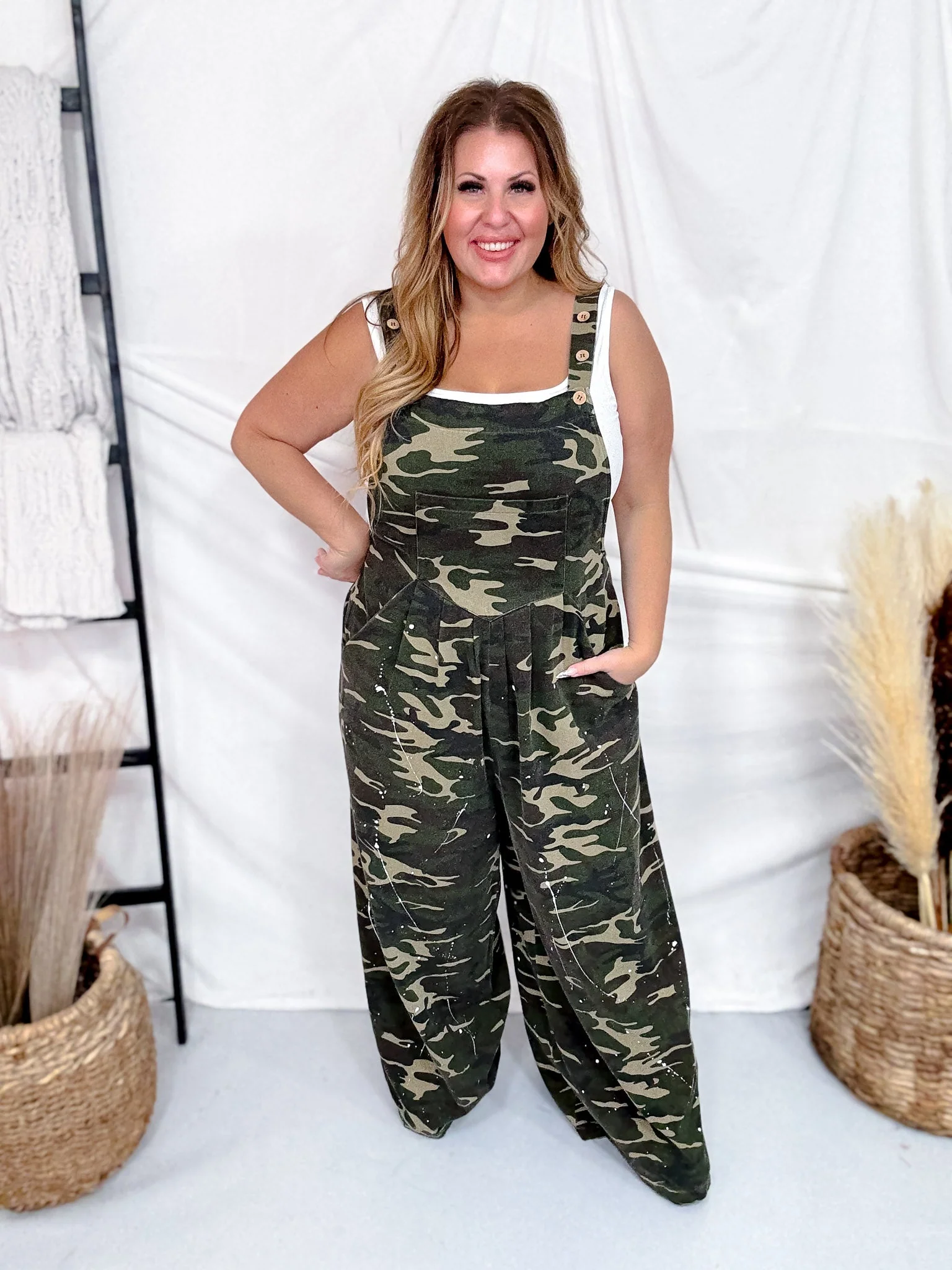 Washed Camo Wide Leg Paint Splatter Overalls FINAL SALE - Image 9