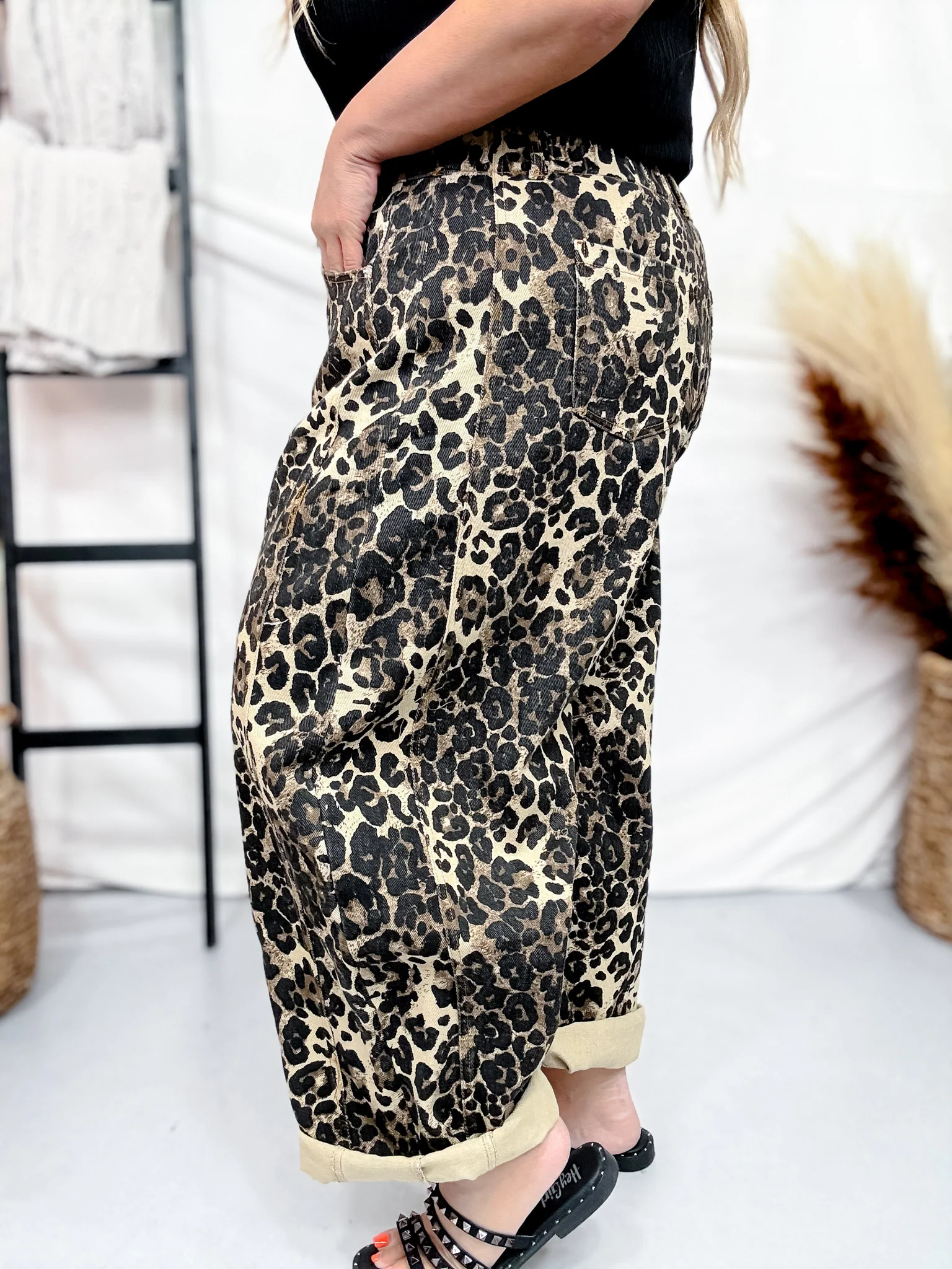 Washed Leopard Printed Barrel Leg Jeans FINAL SALE - Image 11