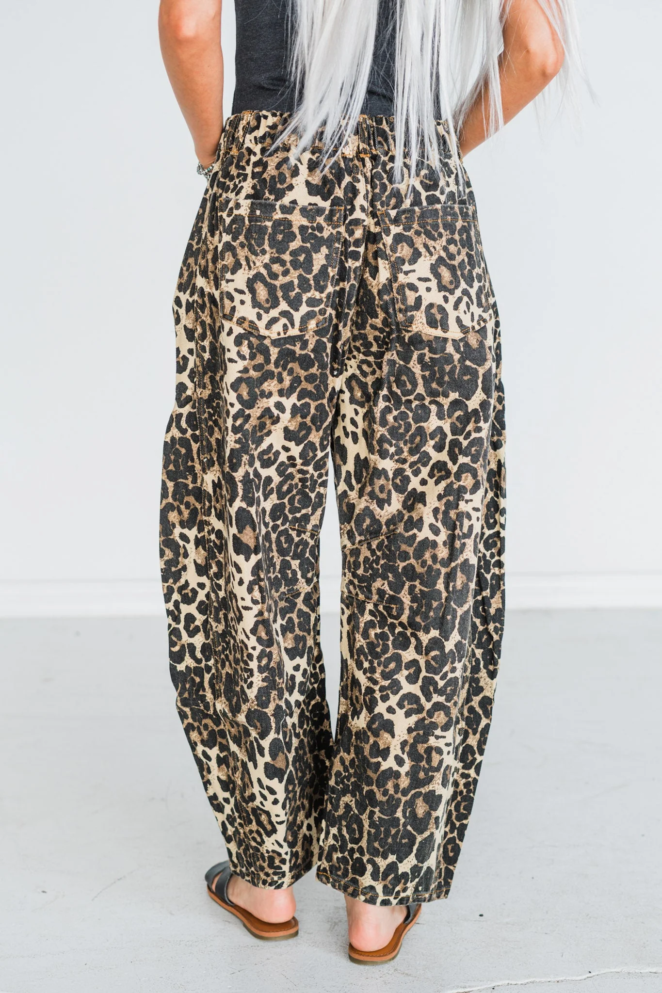 Washed Leopard Printed Barrel Leg Jeans FINAL SALE - Image 3