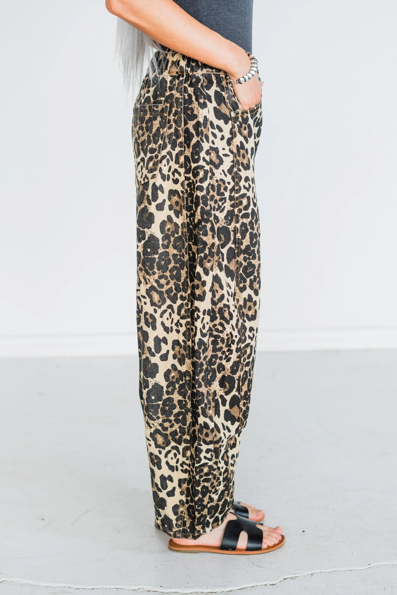 Washed Leopard Printed Barrel Leg Jeans FINAL SALE - Image 4