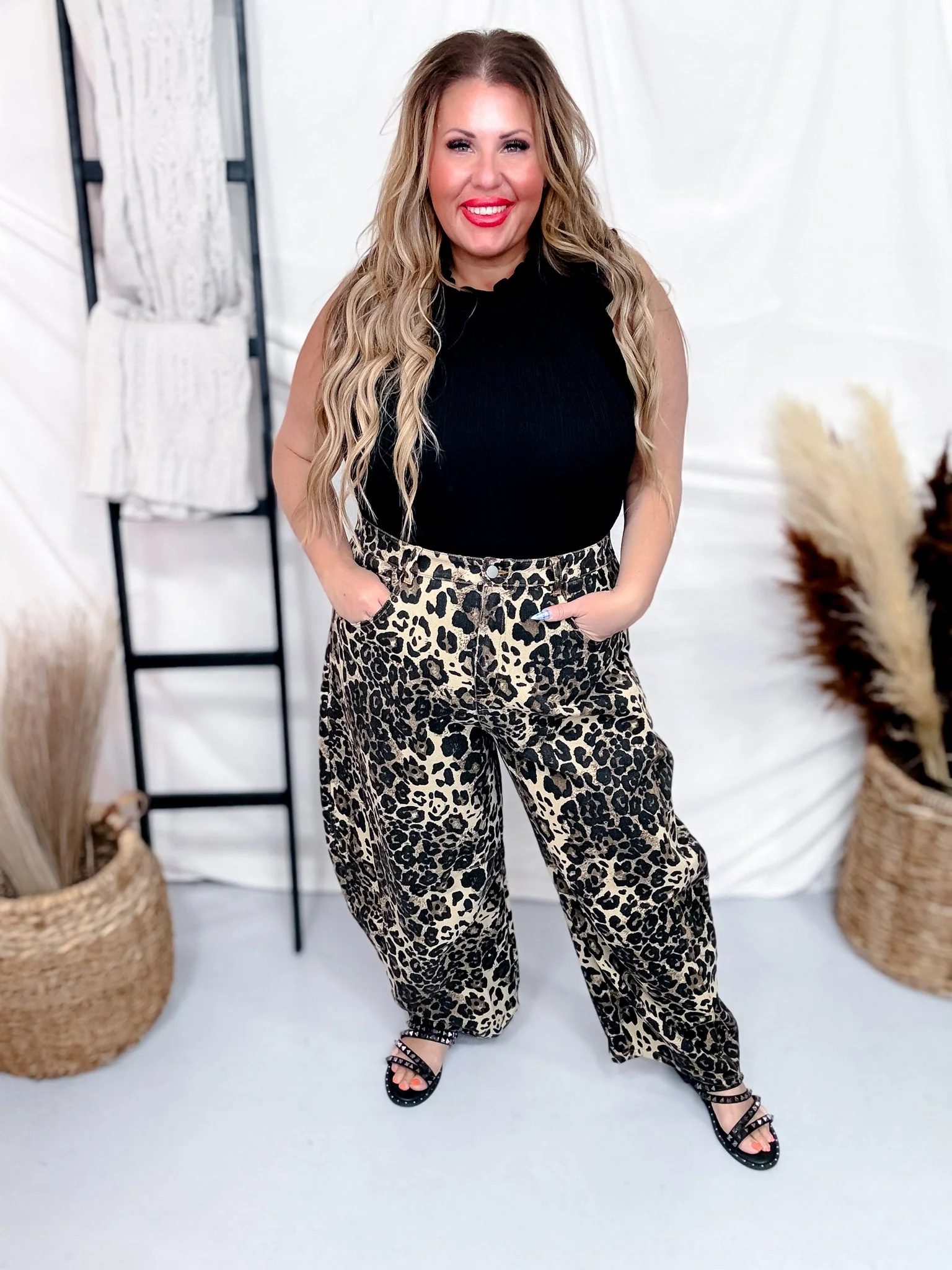 Washed Leopard Printed Barrel Leg Jeans FINAL SALE - Image 6