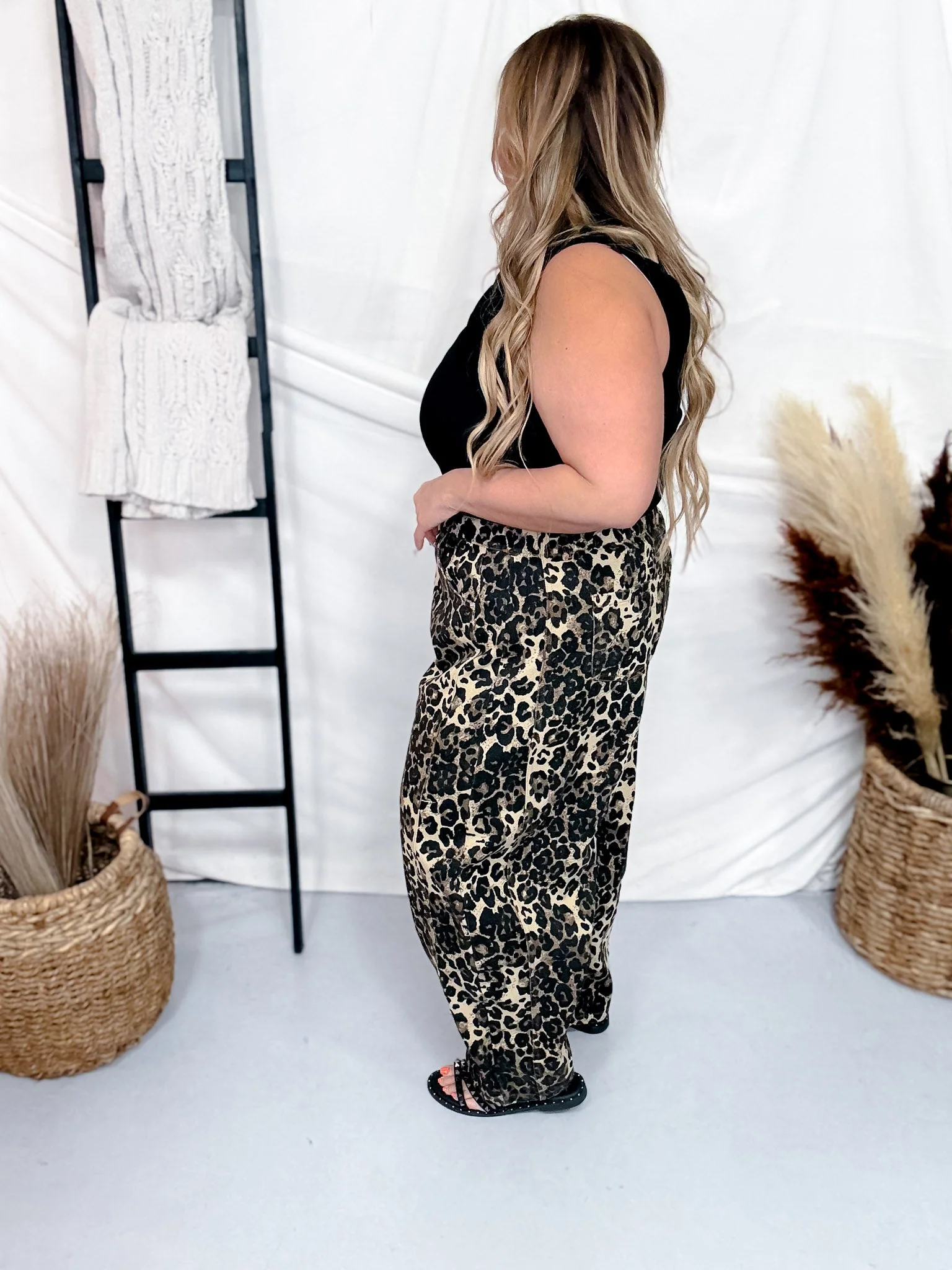 Washed Leopard Printed Barrel Leg Jeans FINAL SALE - Image 7