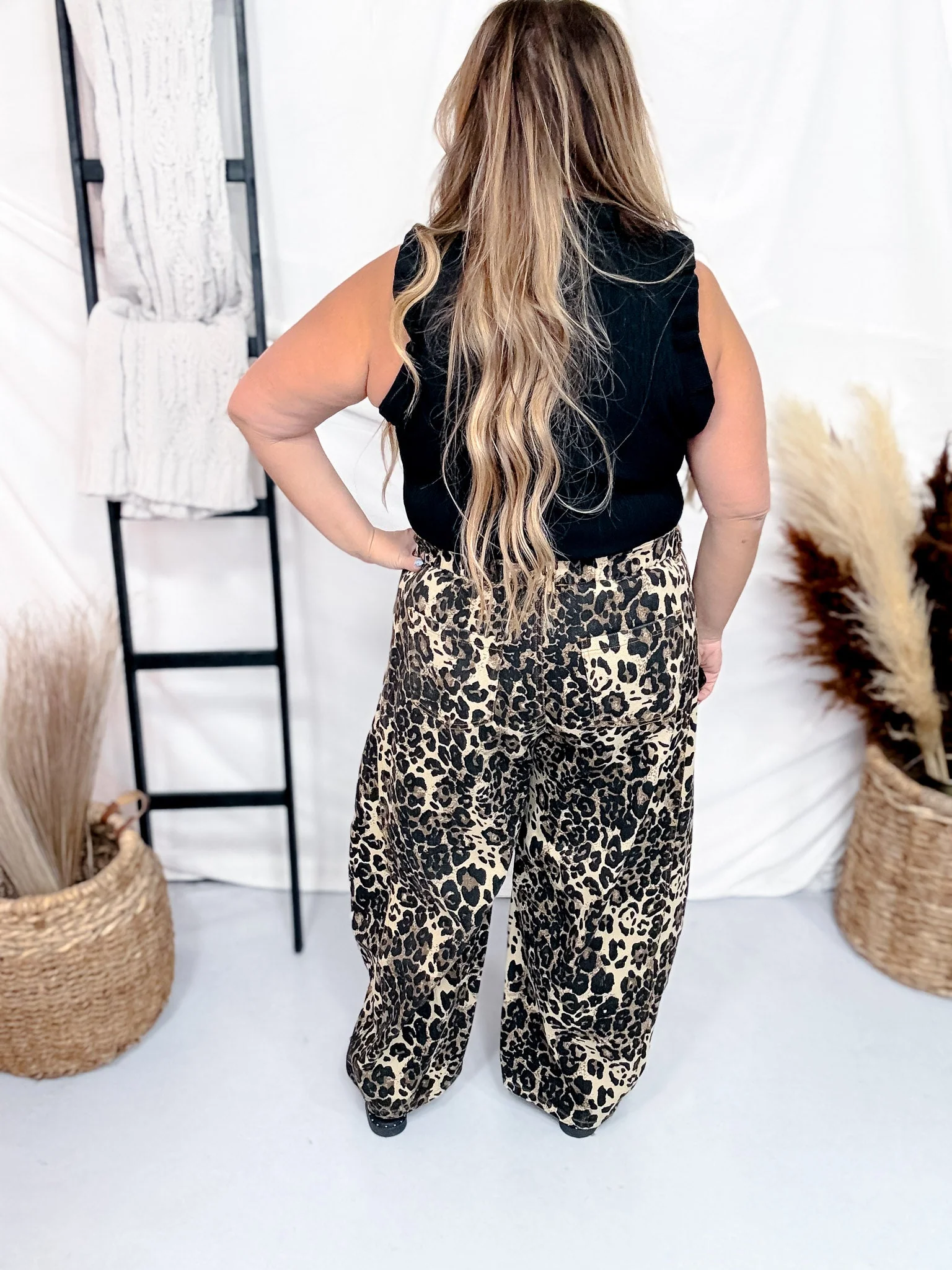 Washed Leopard Printed Barrel Leg Jeans FINAL SALE - Image 8