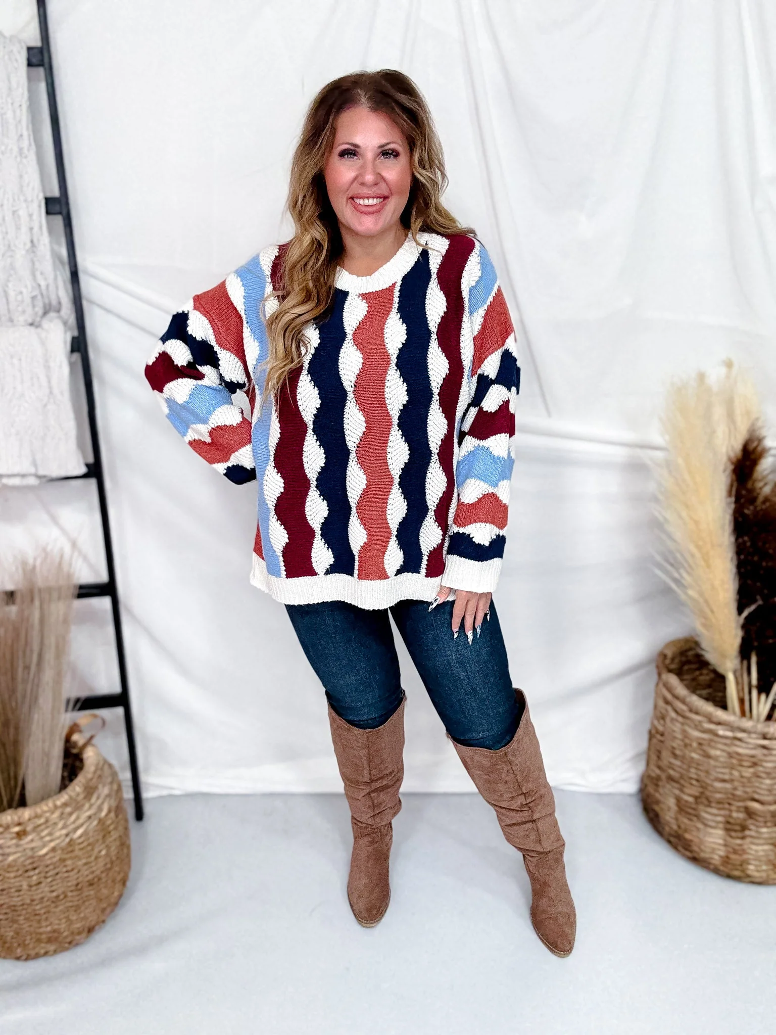 Wavy Pattern Multi Color Long Sleeve Sweater Top FINAL SALE - Image 2