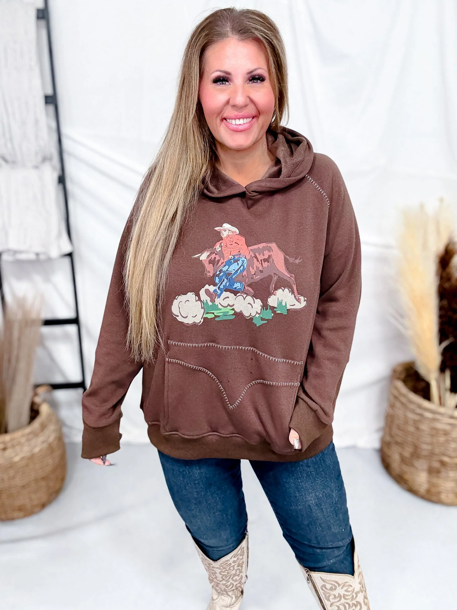 Western Bullrider Hoodie In Chocolate Brown FINAL SALE - Image 6